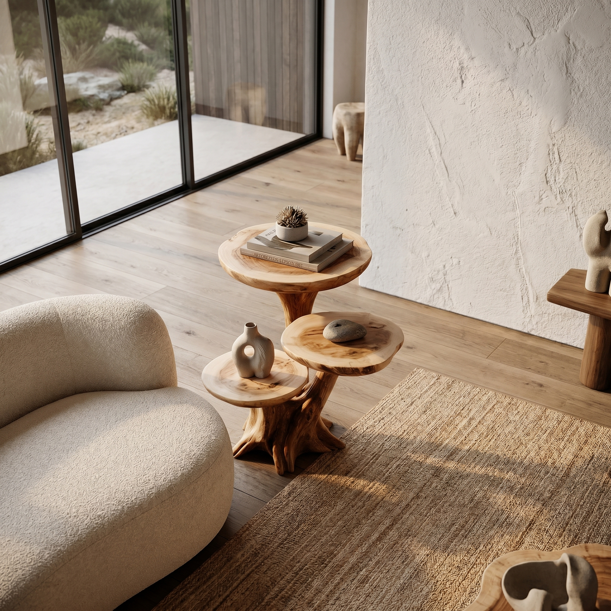 Rustic Tree Root Side Table With Sculptural Solid Wood Design For Living Room And Bedroom