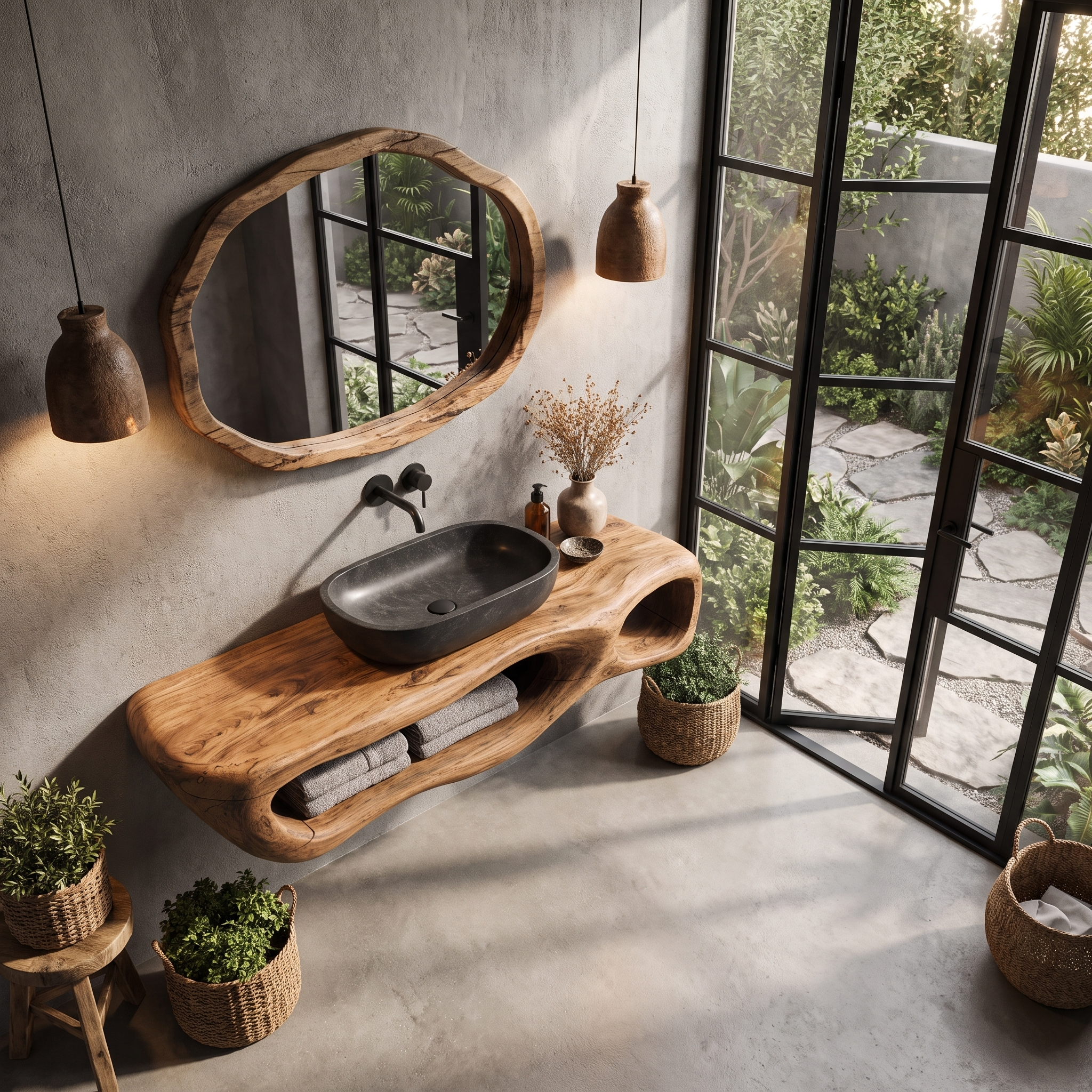 Modern Wall Mounted Bathroom Vanity With Organic Wood Base For Bathroom