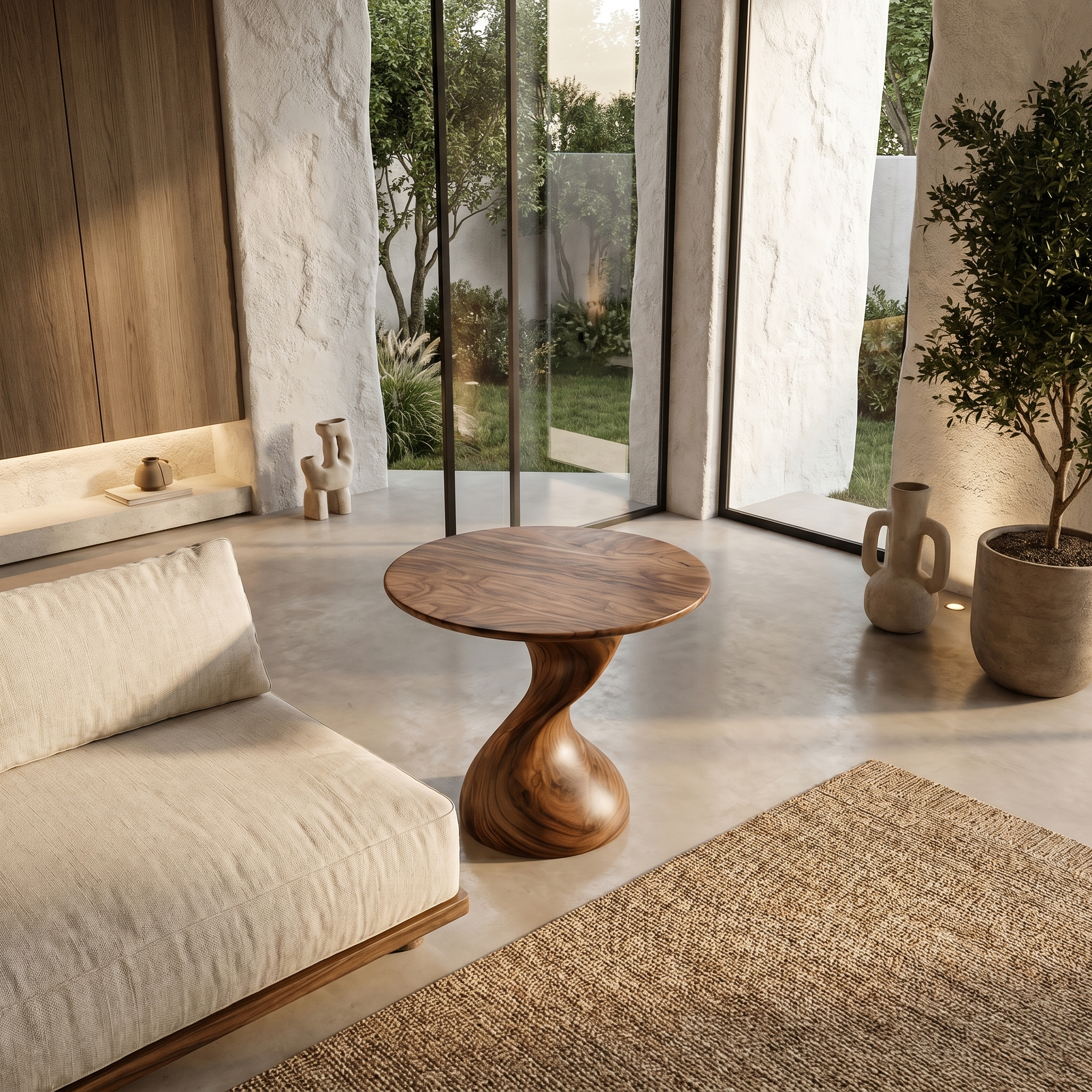 Organic Sculptural Side Table With Twisted Pedestal Base For Living Room And Bedroom