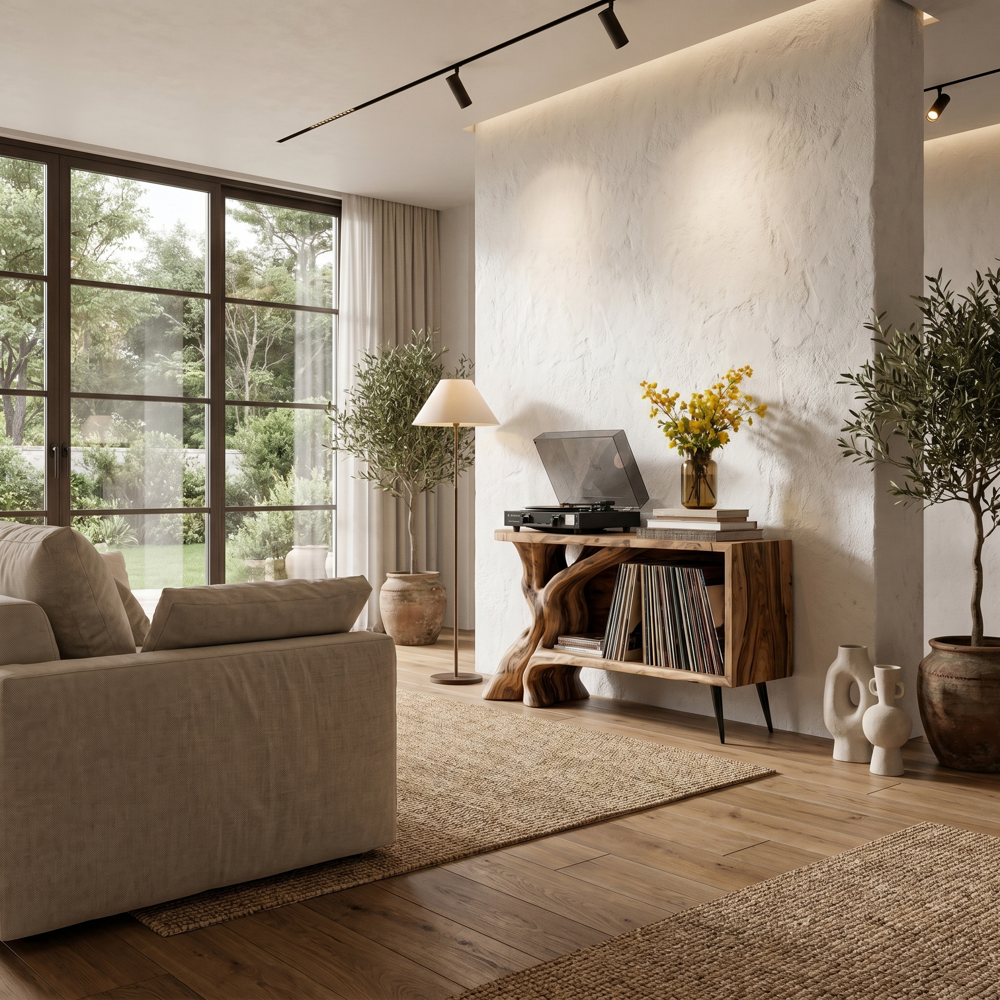 Organic Record Player Stand With Sculptural Tree Root Base And Vinyl Storage For Living Room