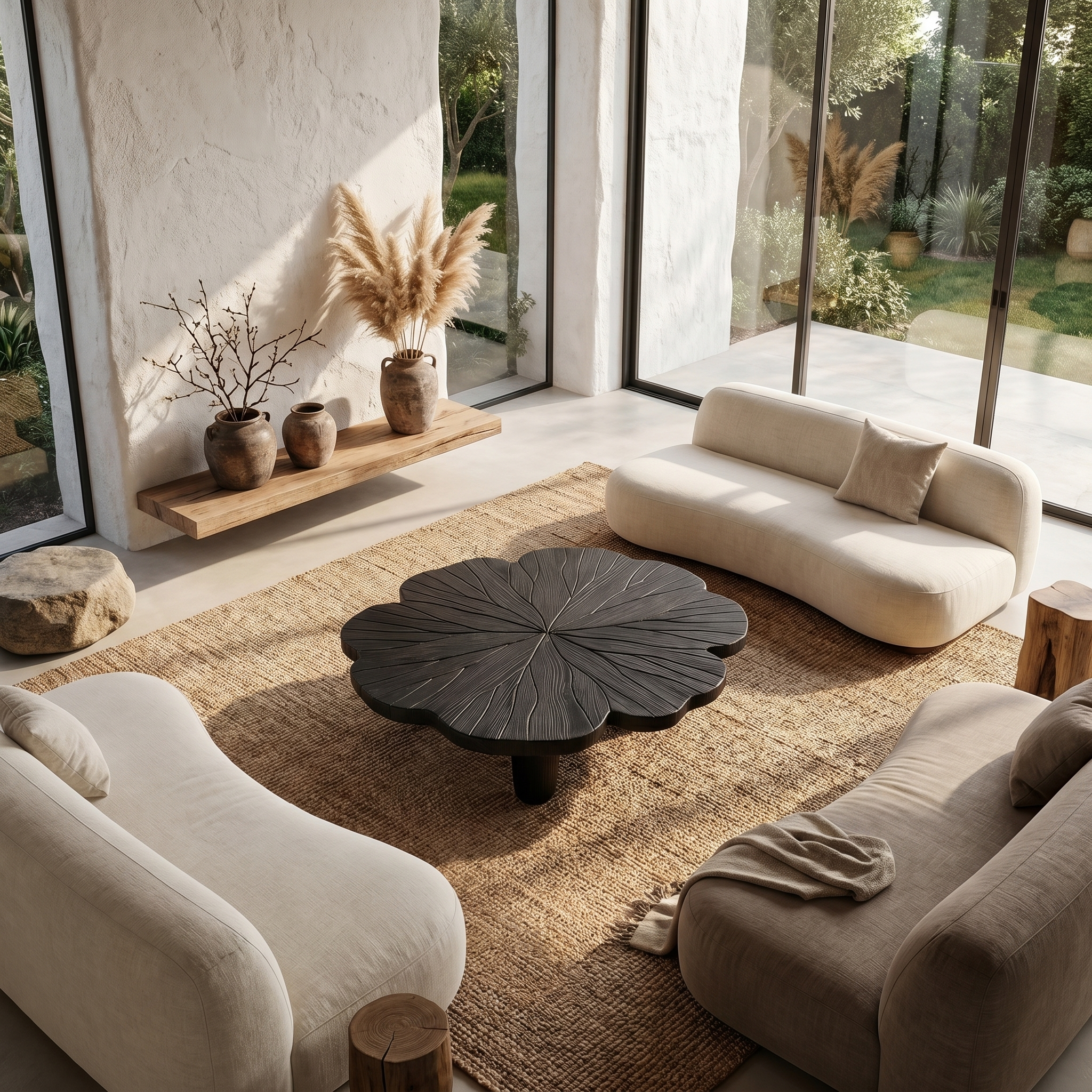 Rustic Clover Coffee Table With Hand Carved Solid Wood Design For Living Room