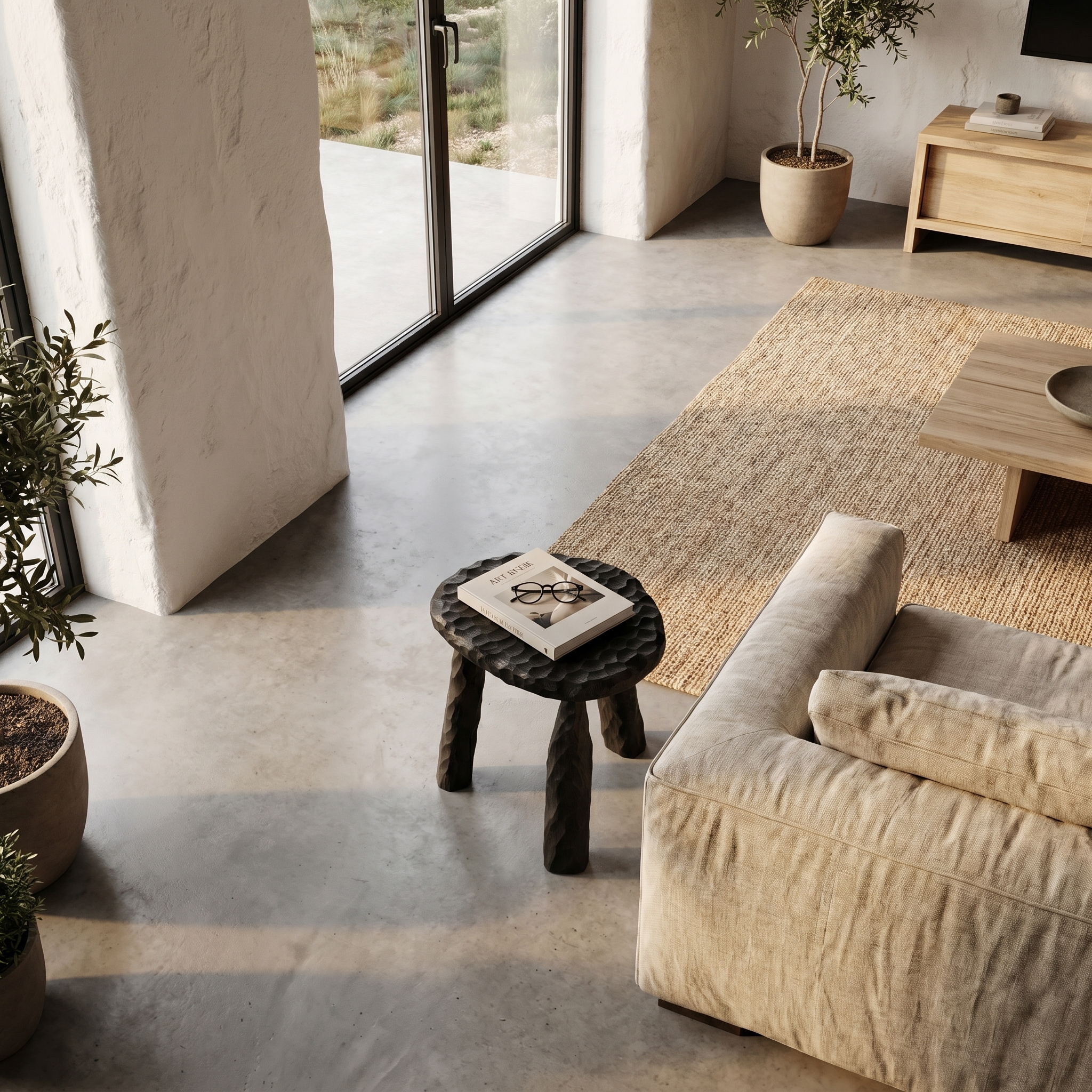 Rustic Side Table With Handcrafted Solid Wood Top And Chunky Pedestal Legs For Living Room And Bedroom