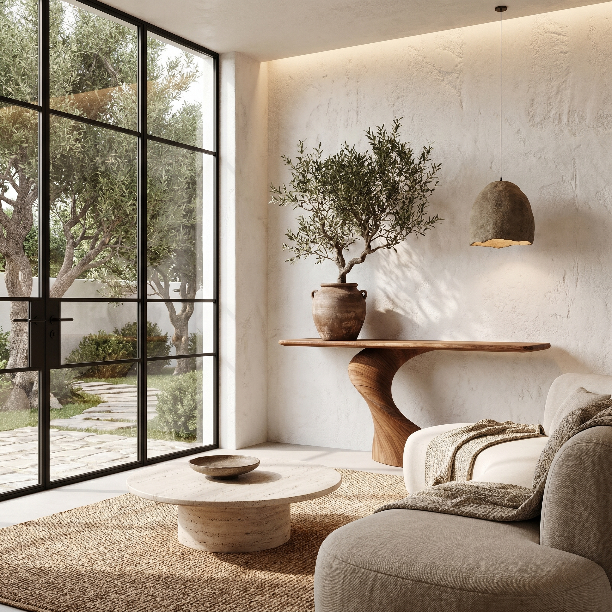 Modern Organic Console Table With Sculptural Twisted Solid Wood Base For Entryway And Living Room