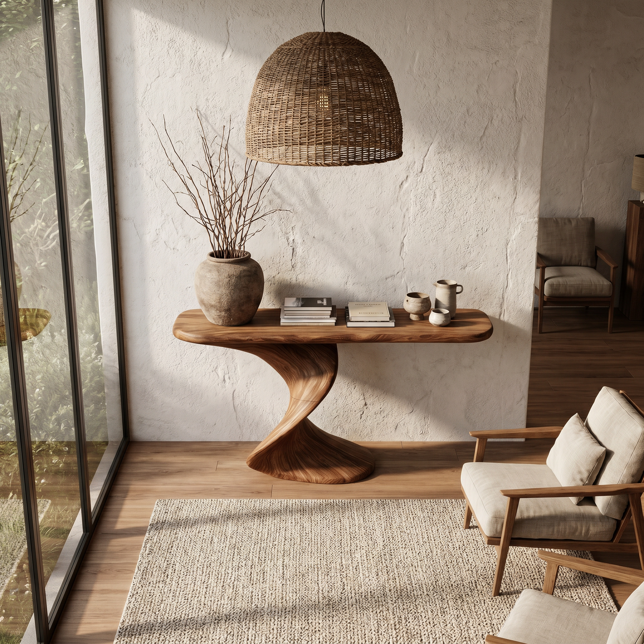 Rustic Console Table With Handcrafted Twisted Wood Base For Entryway And Living Room