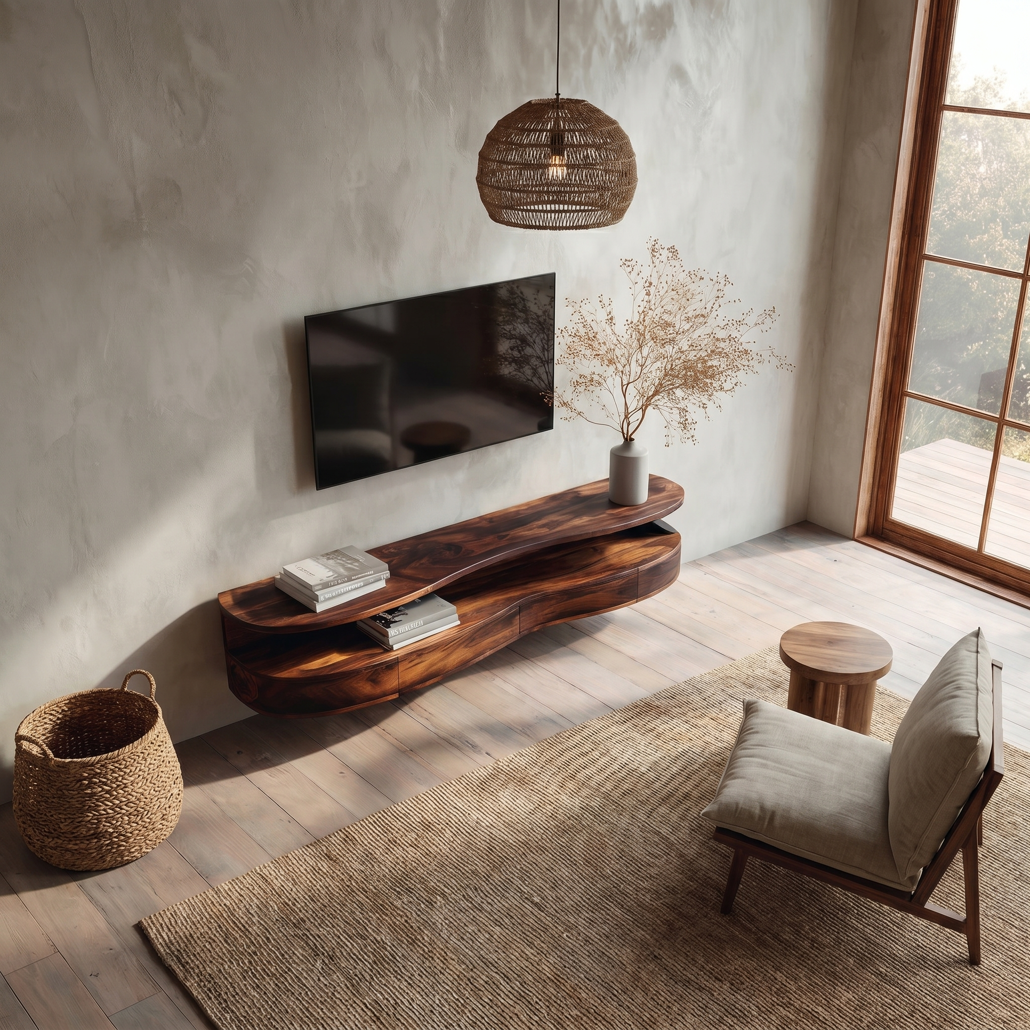 Contemporary Floating TV Stand With Built In Drawer Storage For Living Room