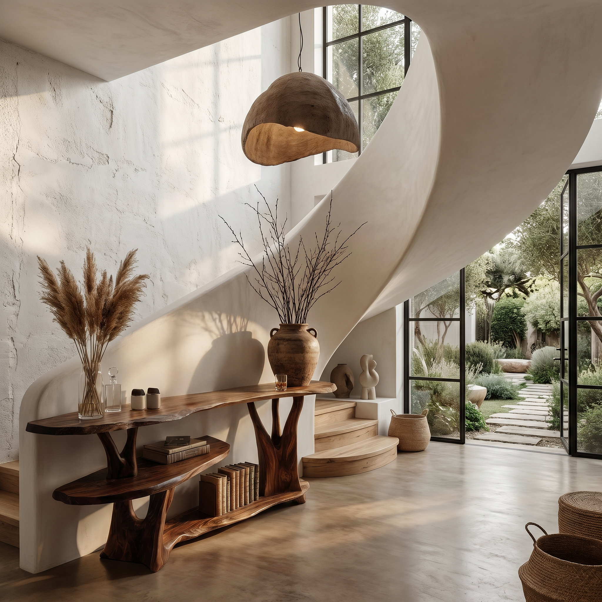 Organic Console Table With Sculptural Tree Root Base And Open Shelf Storage For Entryway And Living Room