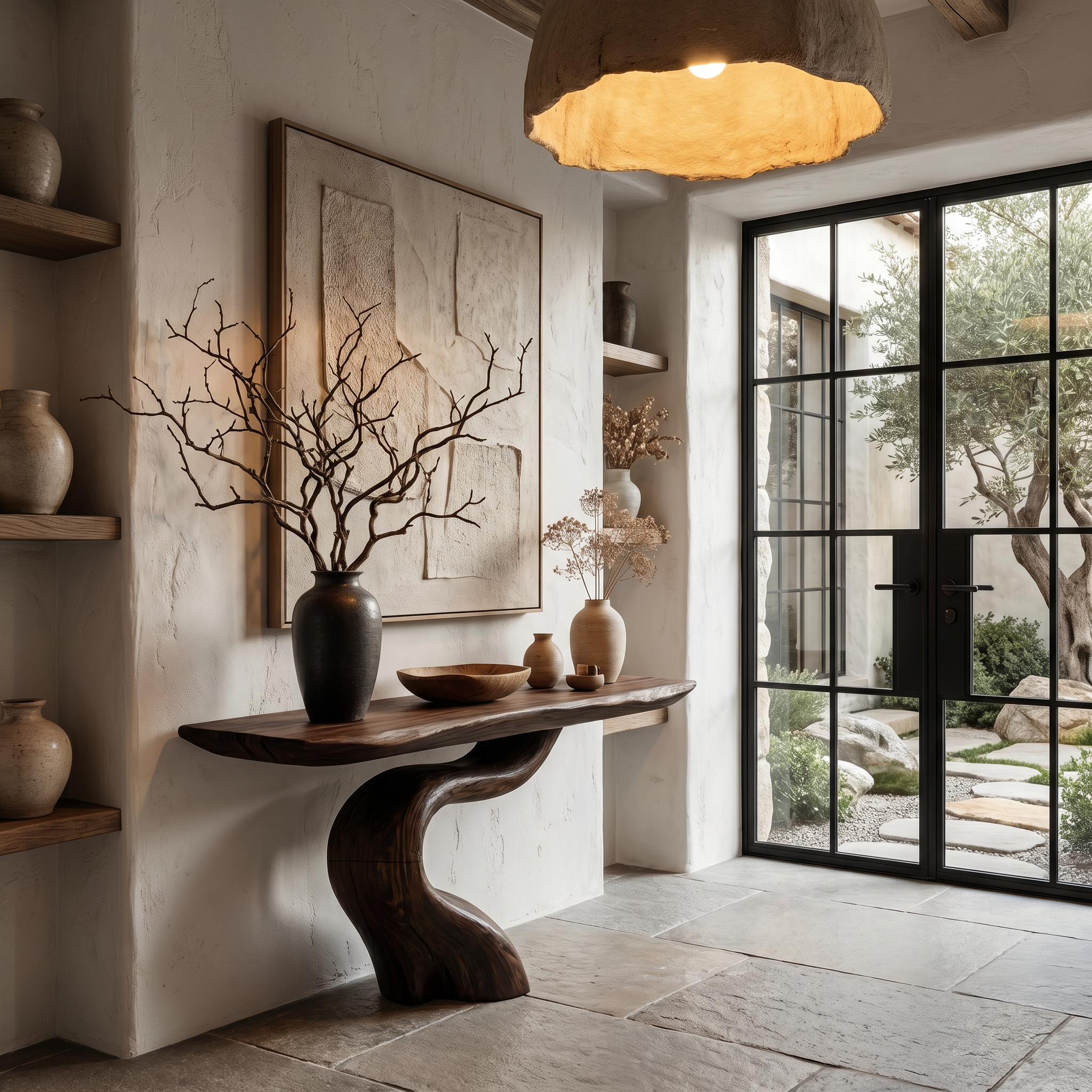 Organic Modern Console Table With Artistic Tree Root Base For Entryway