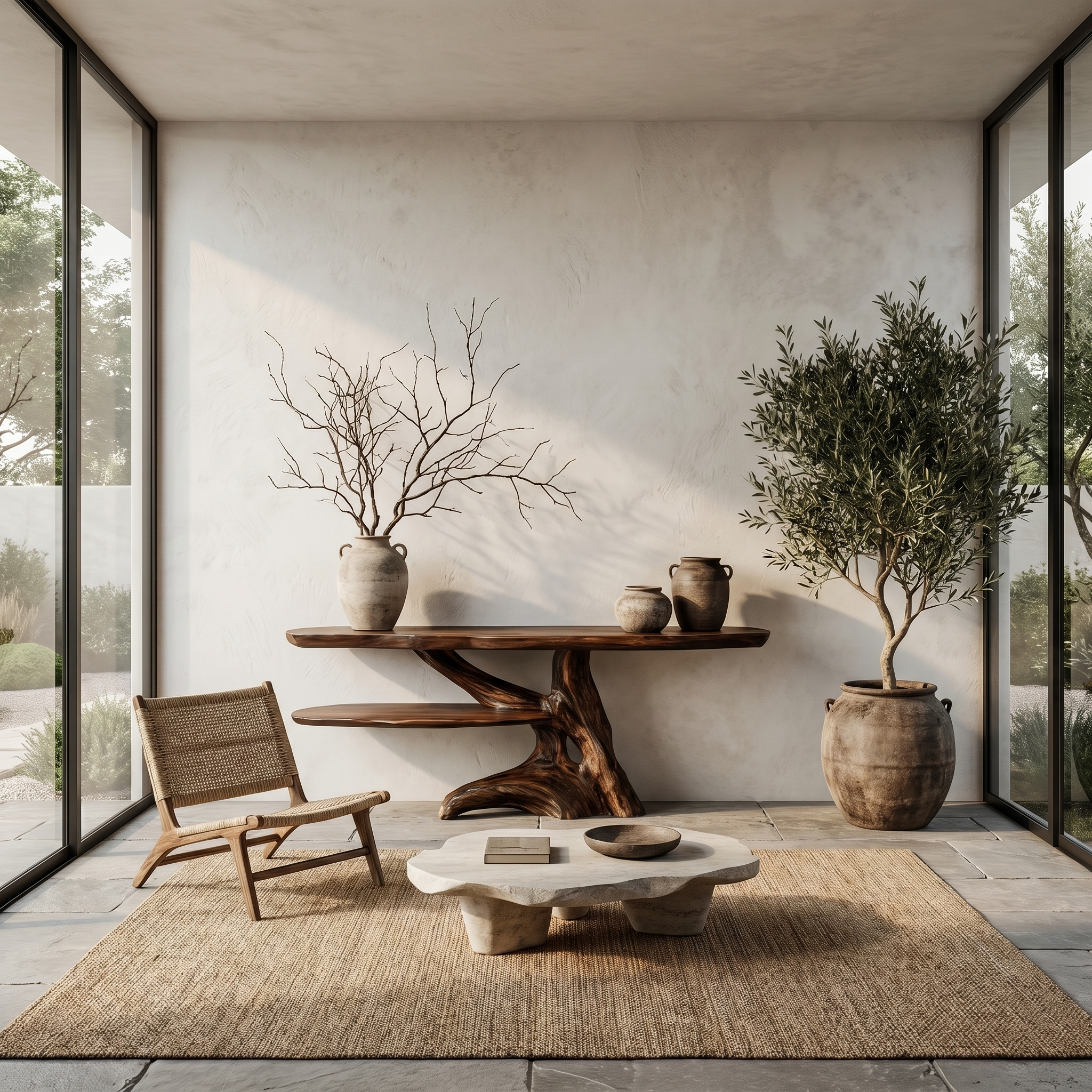 Contemporary Console Table With Sculptural Solid Wood Root Design For Entryway