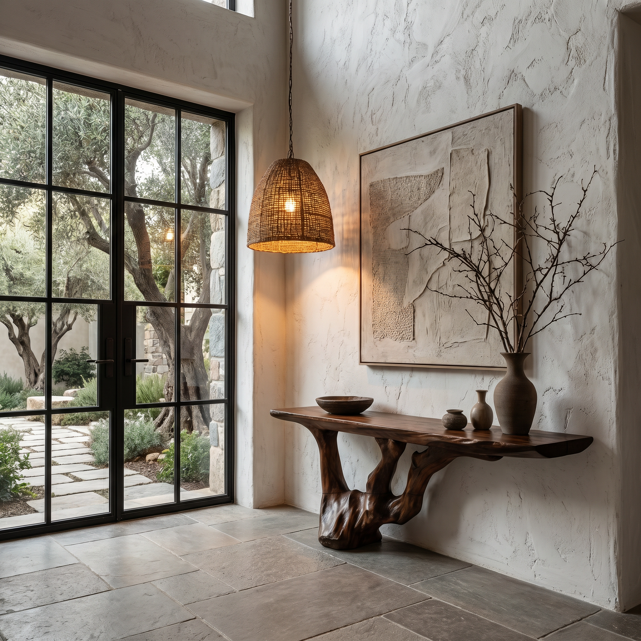 Rustic Console Table With Handcrafted Tree Root Base For Entryway And Living Room