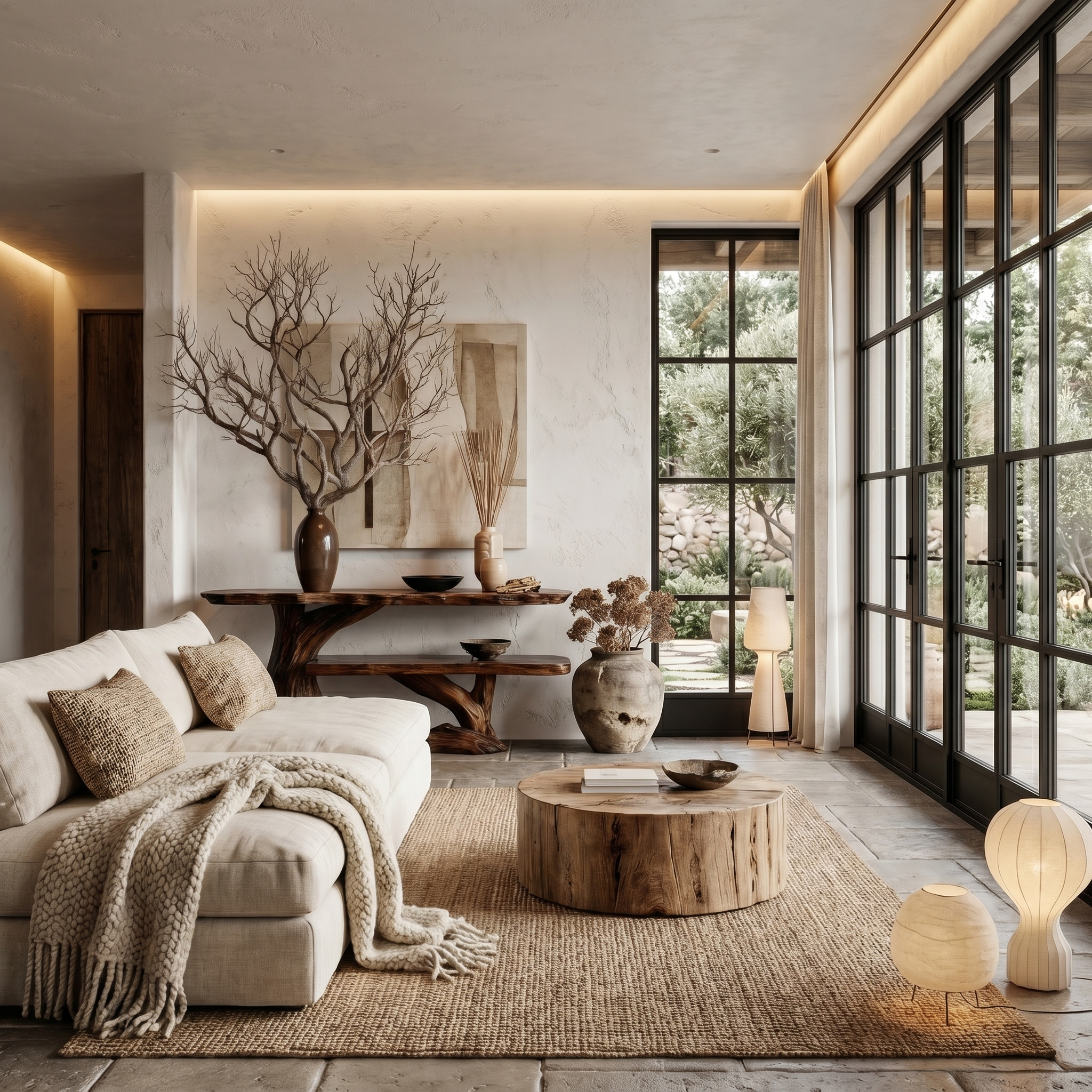 Nature Inspired Console Table With Sculptural Wood Branch Design For Hallway