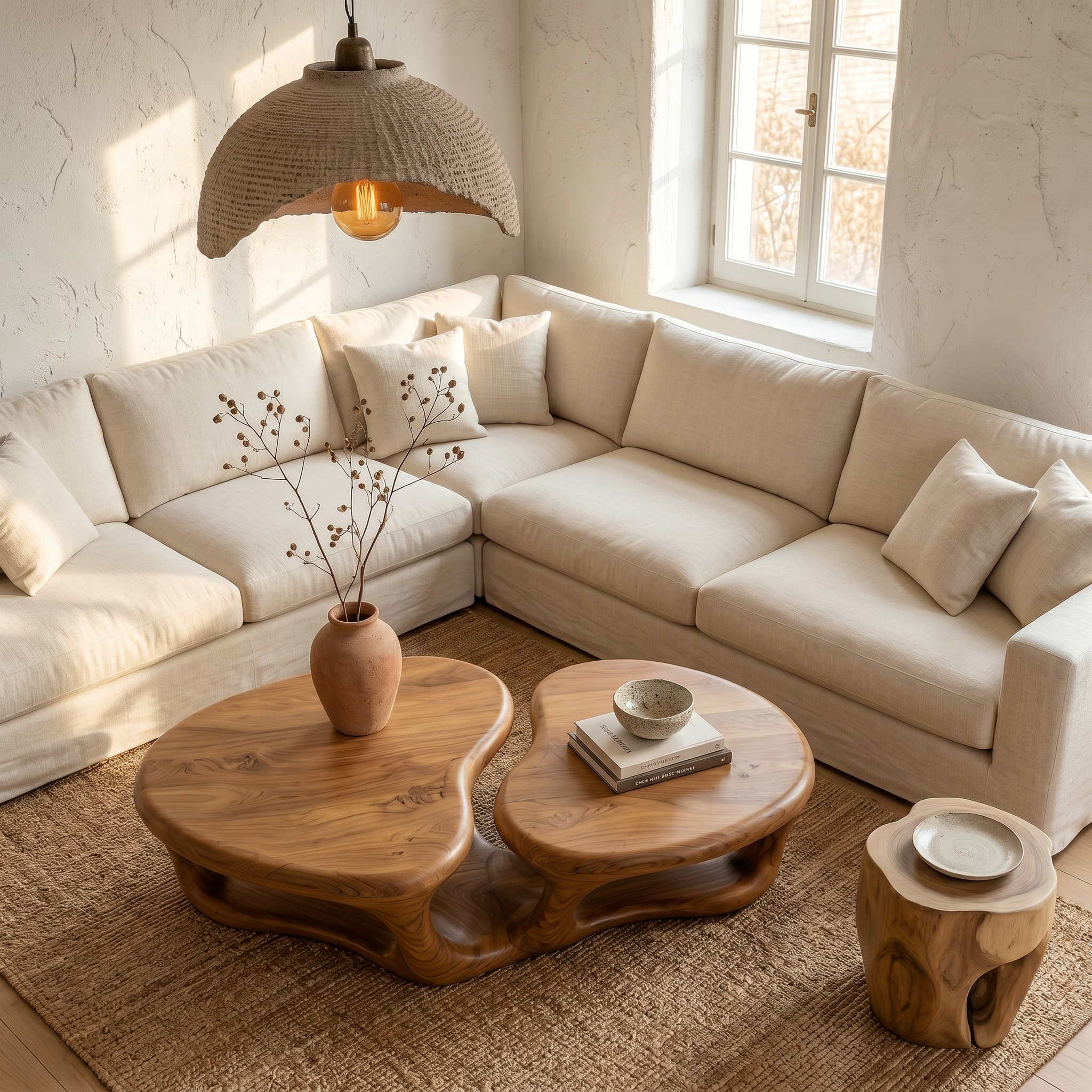Sculptural Coffee Table With Open Wood Structure For Living Room Decor