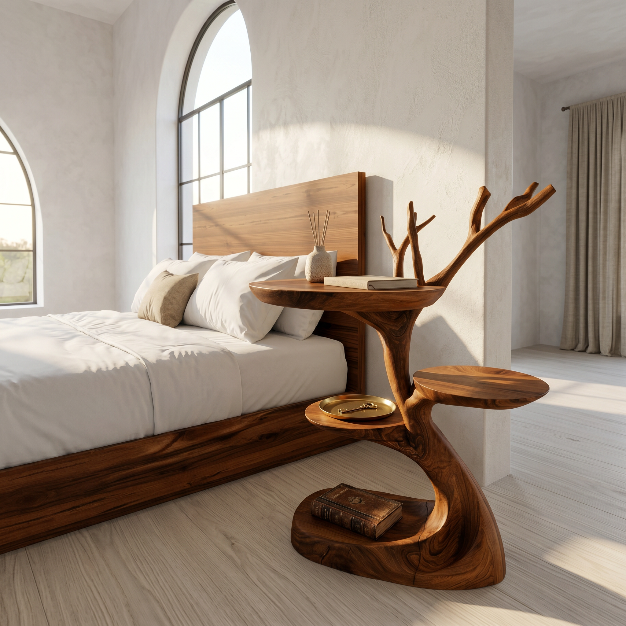 Rustic End Table With Tree Root Design For Bedroom And Living Room