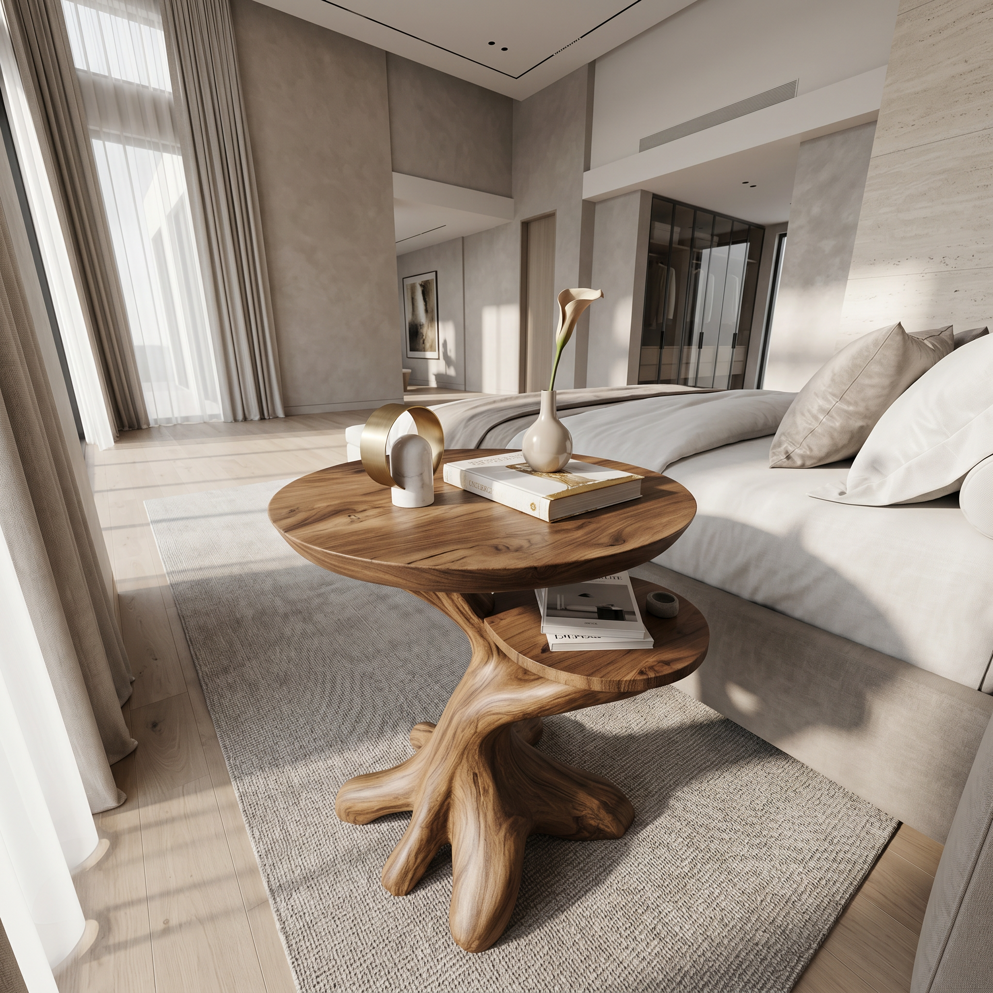 Modern Side Table With Organic Tree Root Silhouette For Living Room And Bedroom