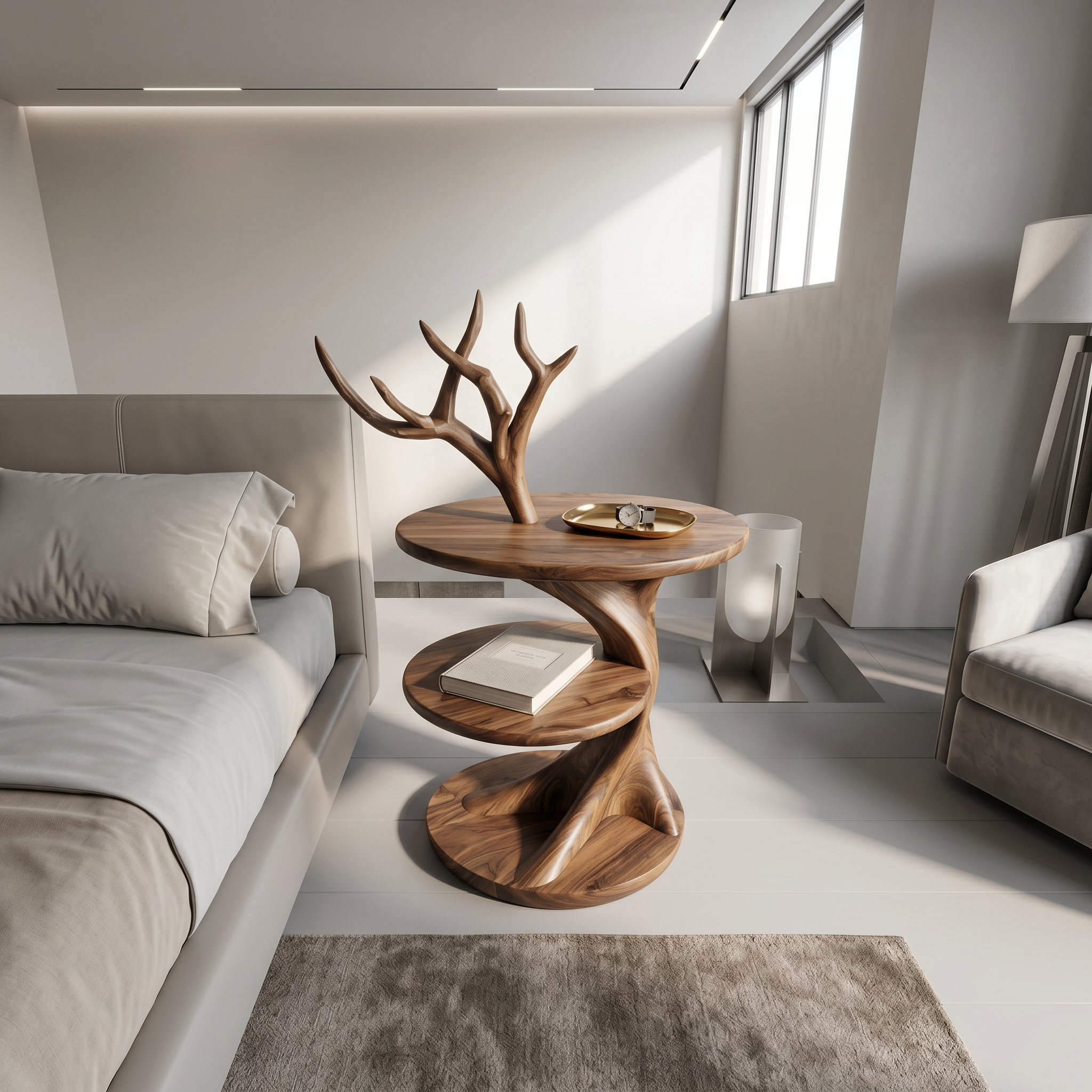 Organic Bedside Table With Sculptural Tree Branch Form For Bedroom And Reading Nook