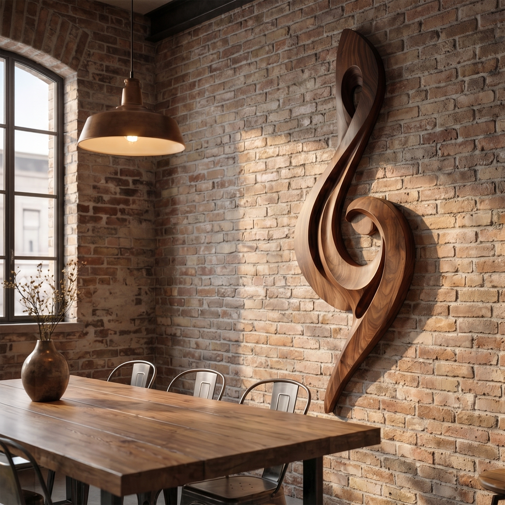 Sculptural Treble Clef Wooden Wall Decor For Living Room