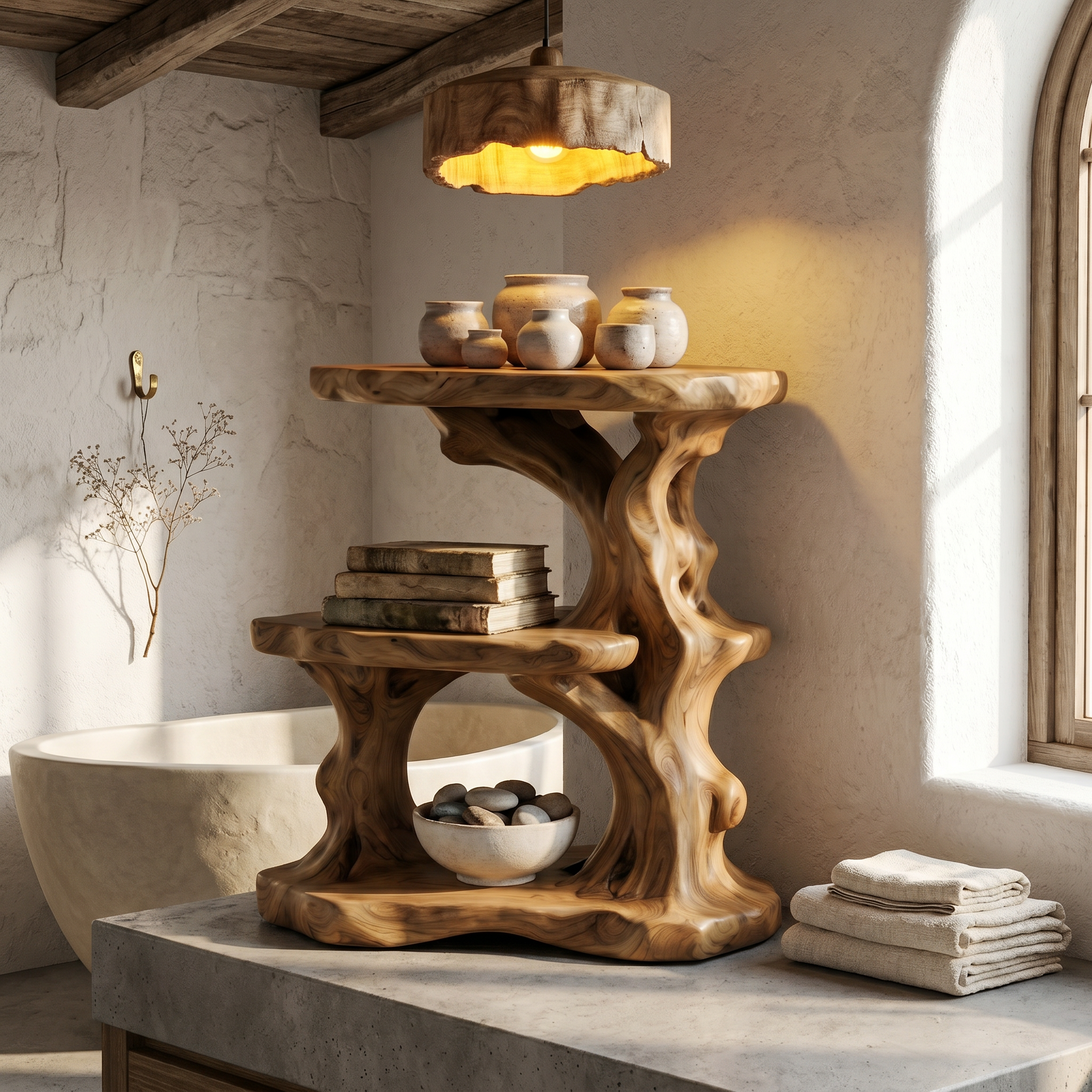 Organic Bathroom Shelf With Tiered Bathroom Display For Bathroom