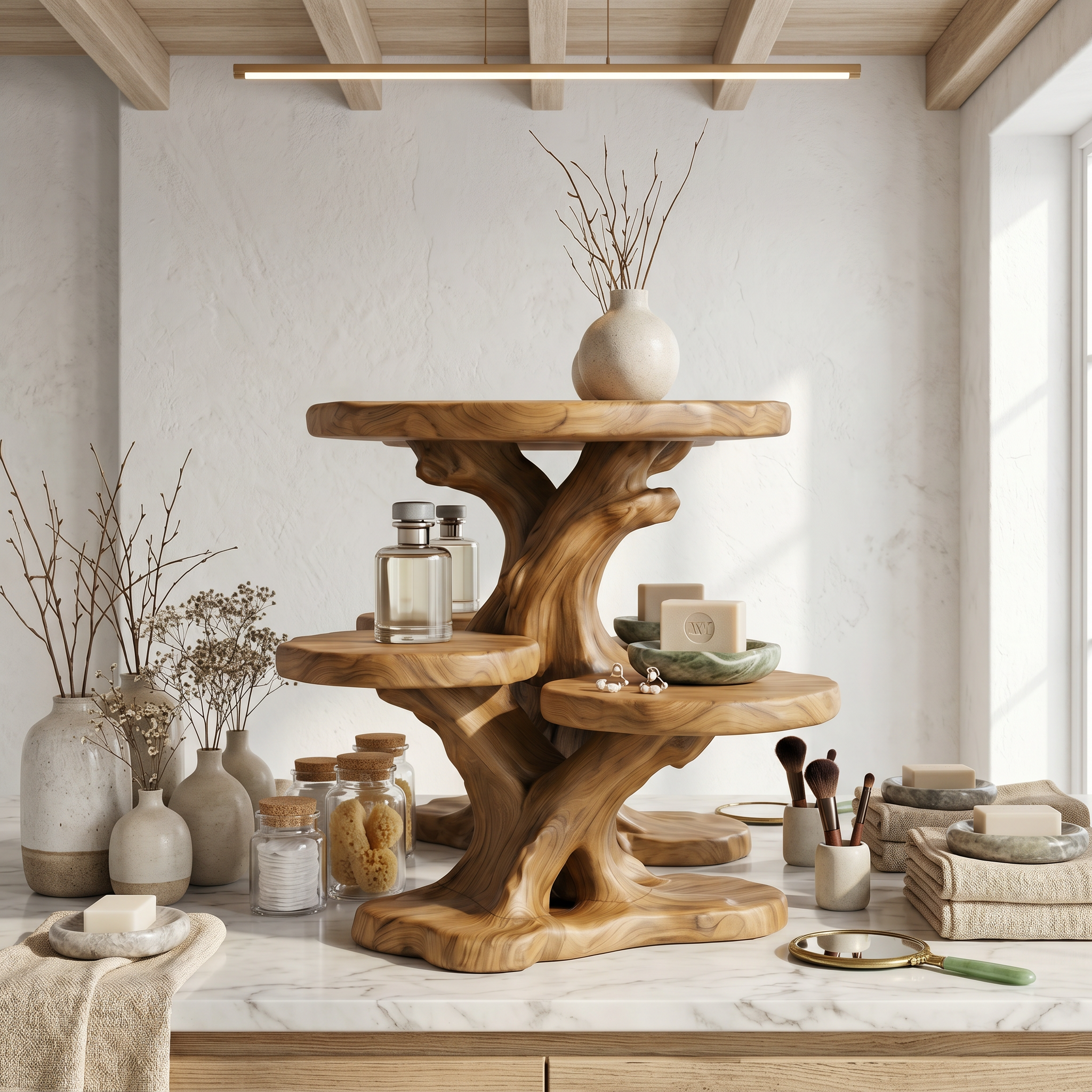 Contemporary Bathroom Counter Shelf With Architectural Design For Bathroom