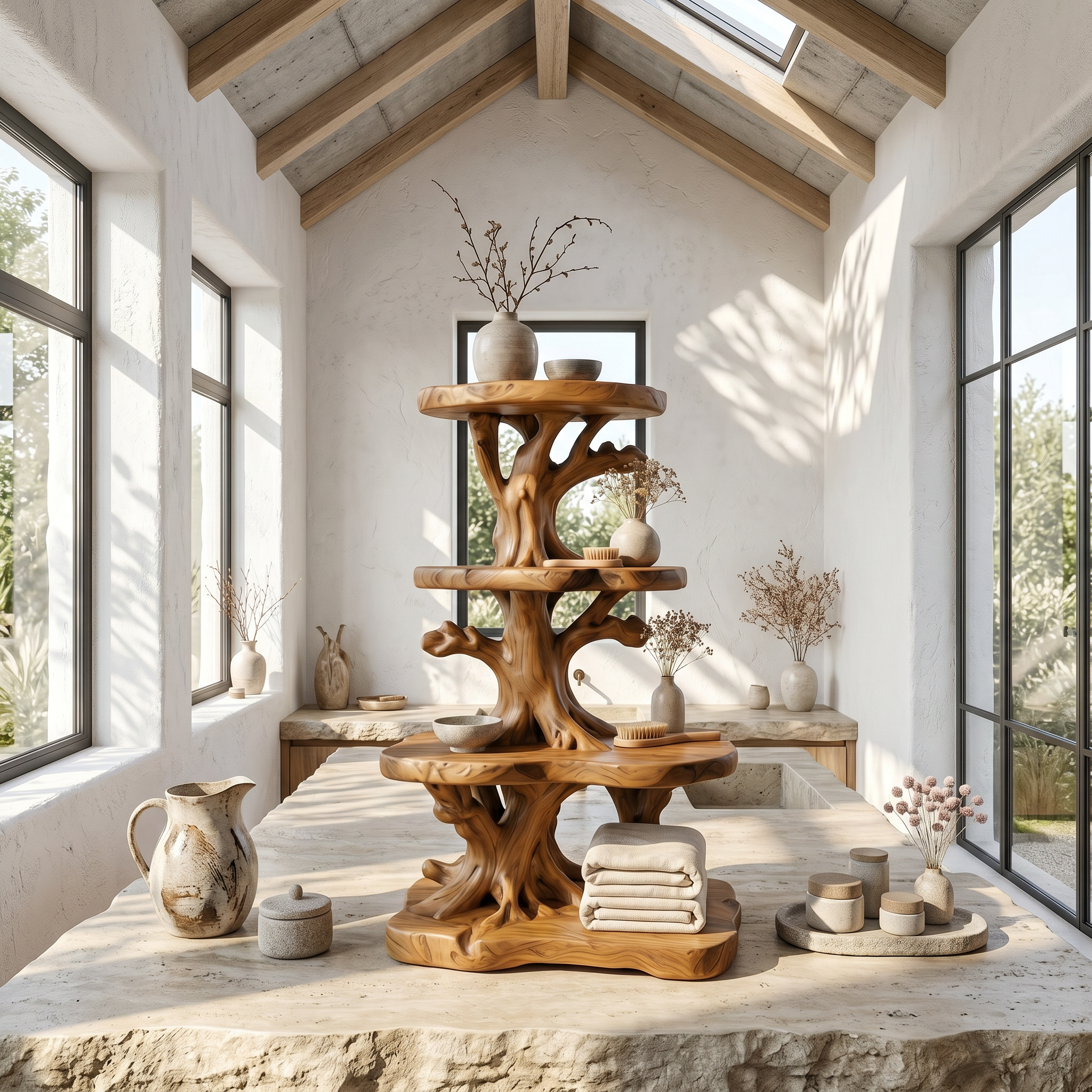 Organic Bathroom Shelf Corner With Floating Display Shelves And Vanity Storage