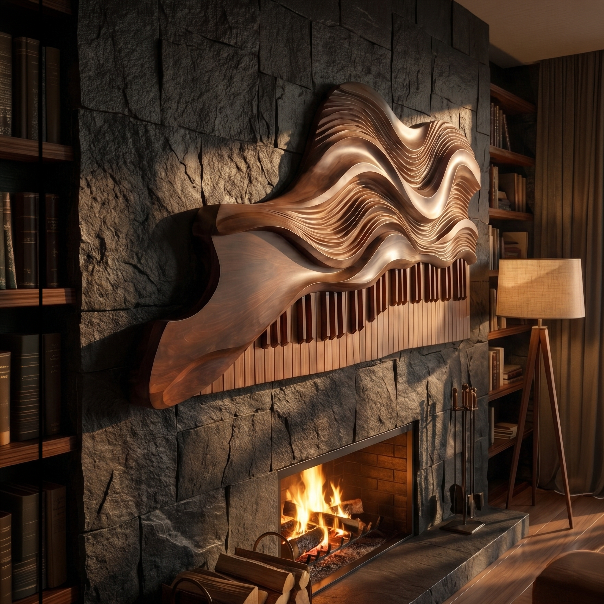 Abstract Piano Wave Wooden Wall Sculpture For Living Room