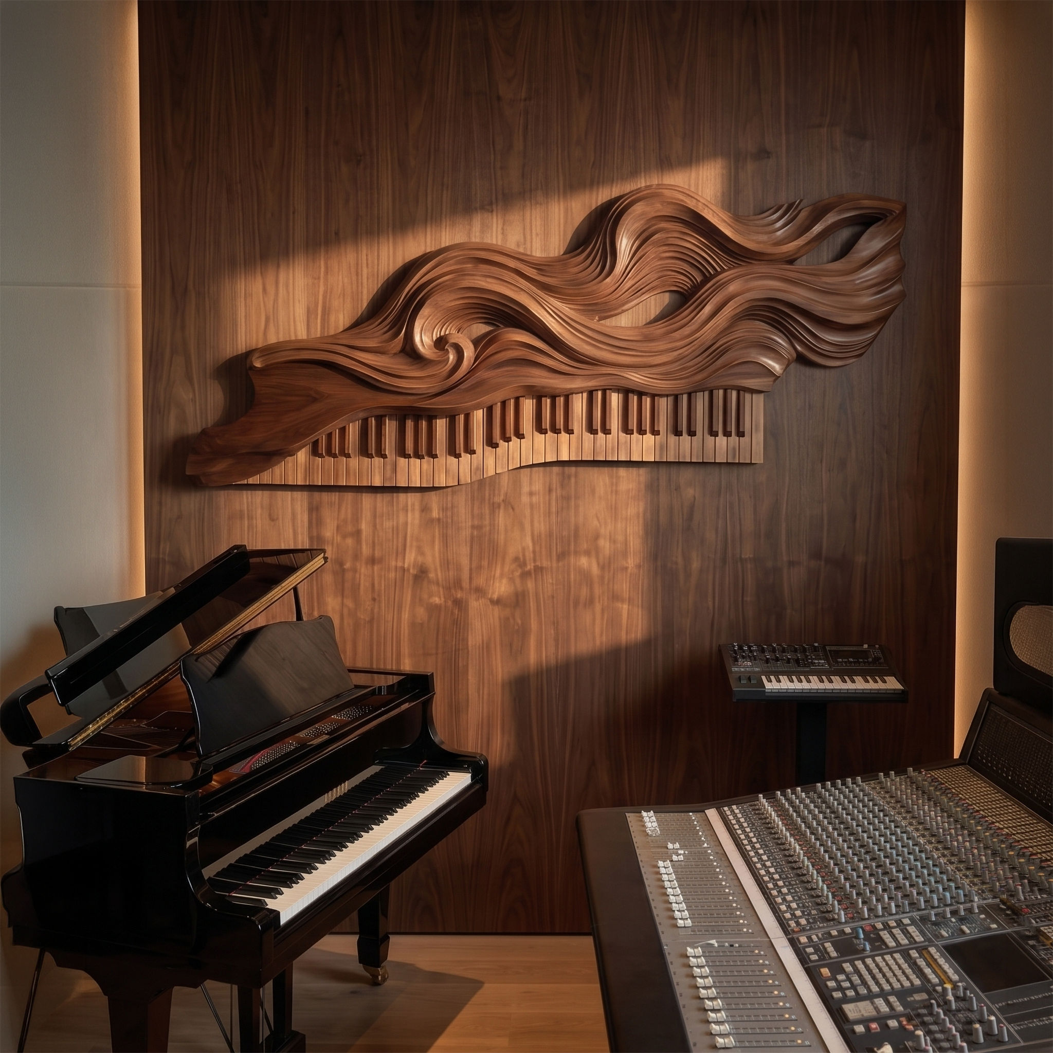 Organic Flowing Piano Melody Wooden Wall Art For Living Room
