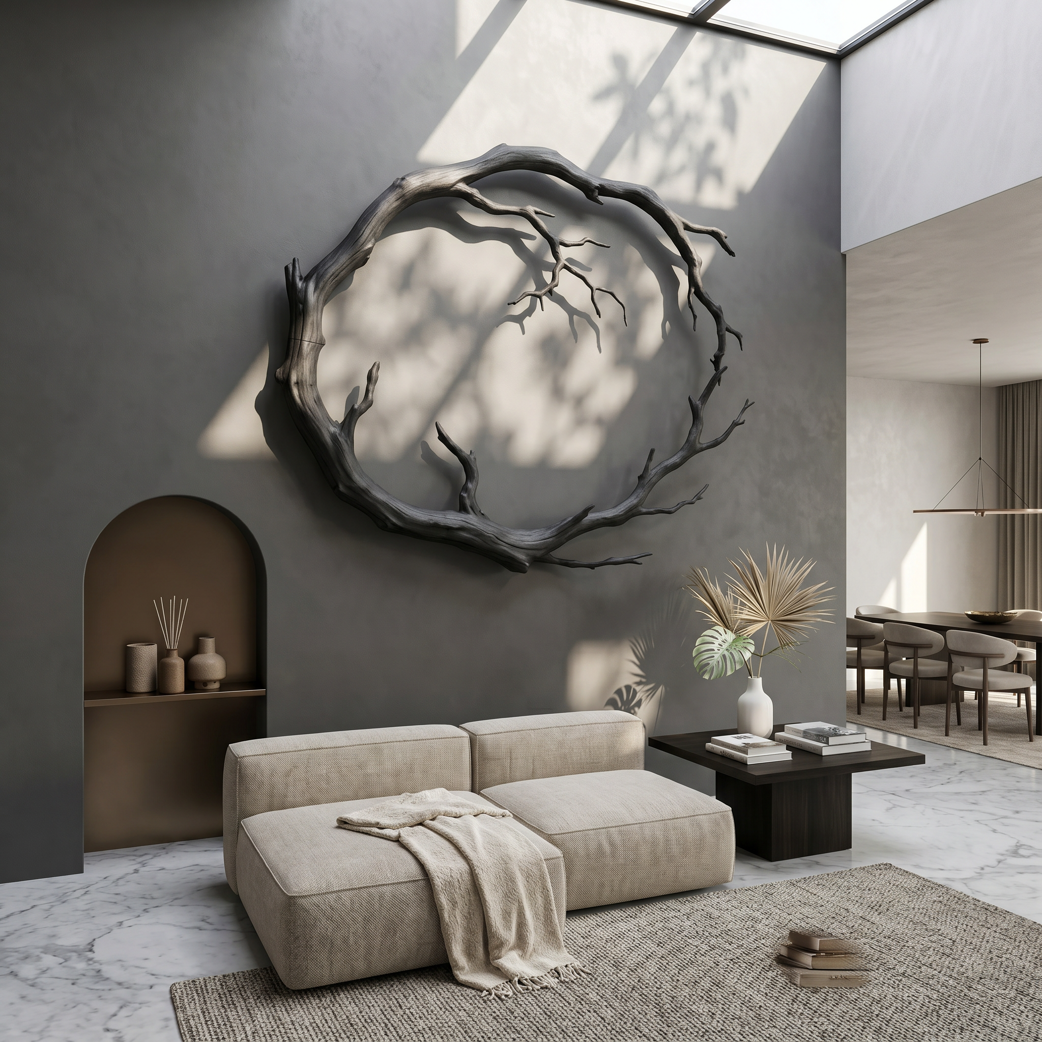 Organic Modern Wall Decor Sculptural Tree Branch Circle For Living Room