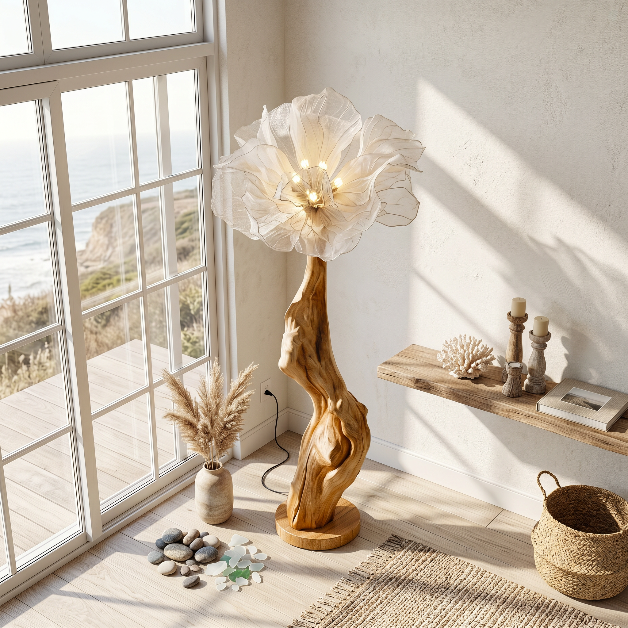 Nature Inspired Standing Lamp Artistic Flower Display For Living Room