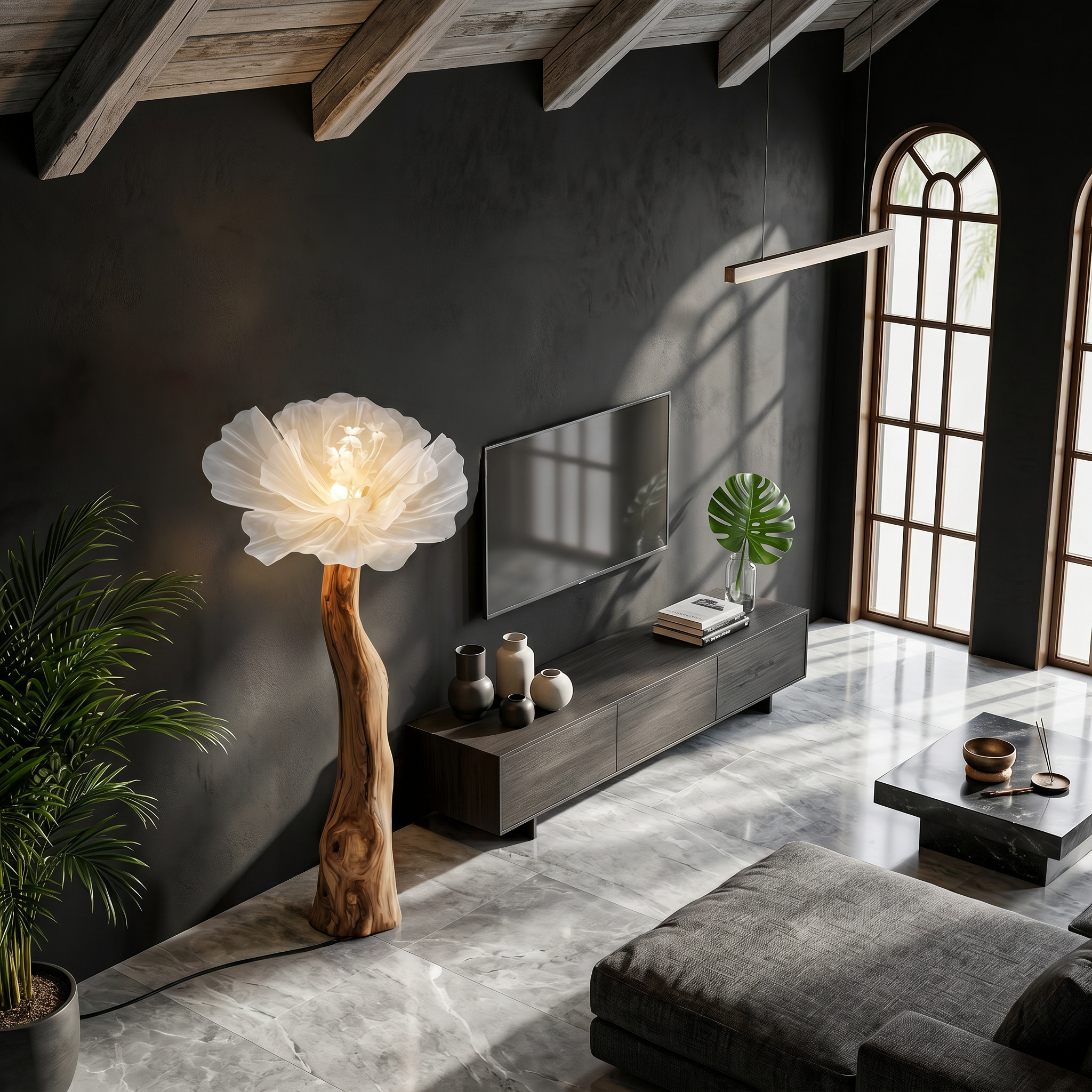 Sculptural Standing Lamp Organic Blossom Form For Living Room
