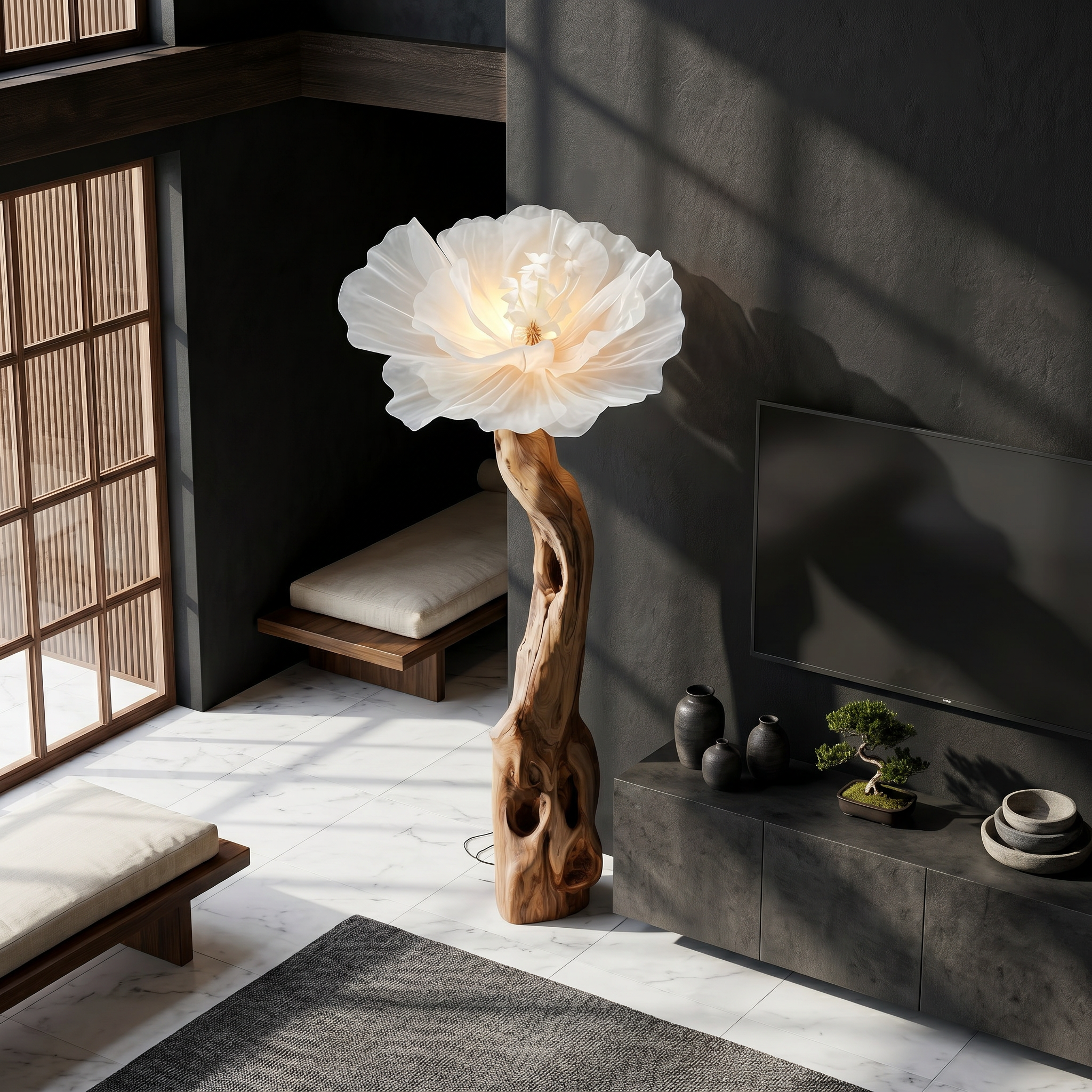 Organic Modern Floor Lamp Handcrafted Flower Sculpture For Living Room