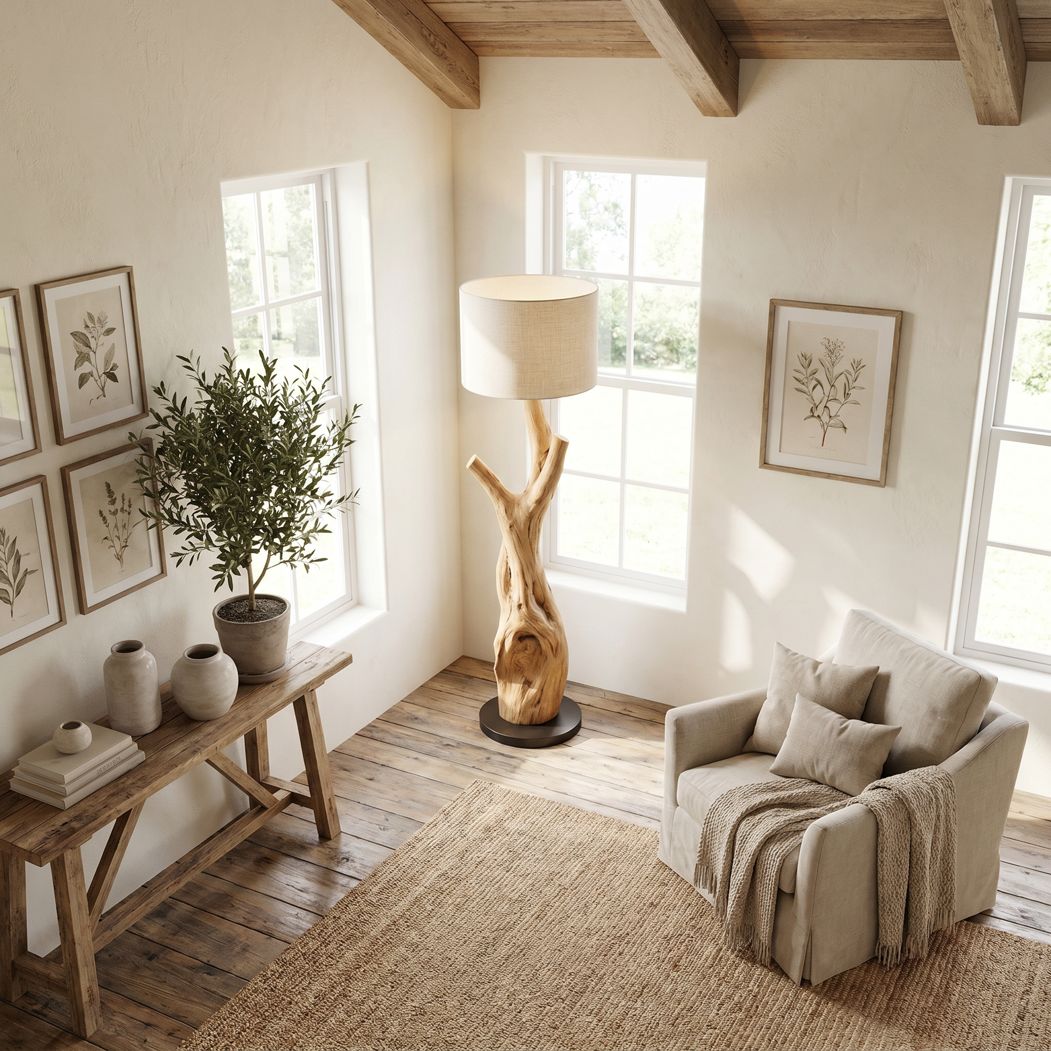 Modern Tree Branch Wooden Standing Lamp For Living Room And Corner