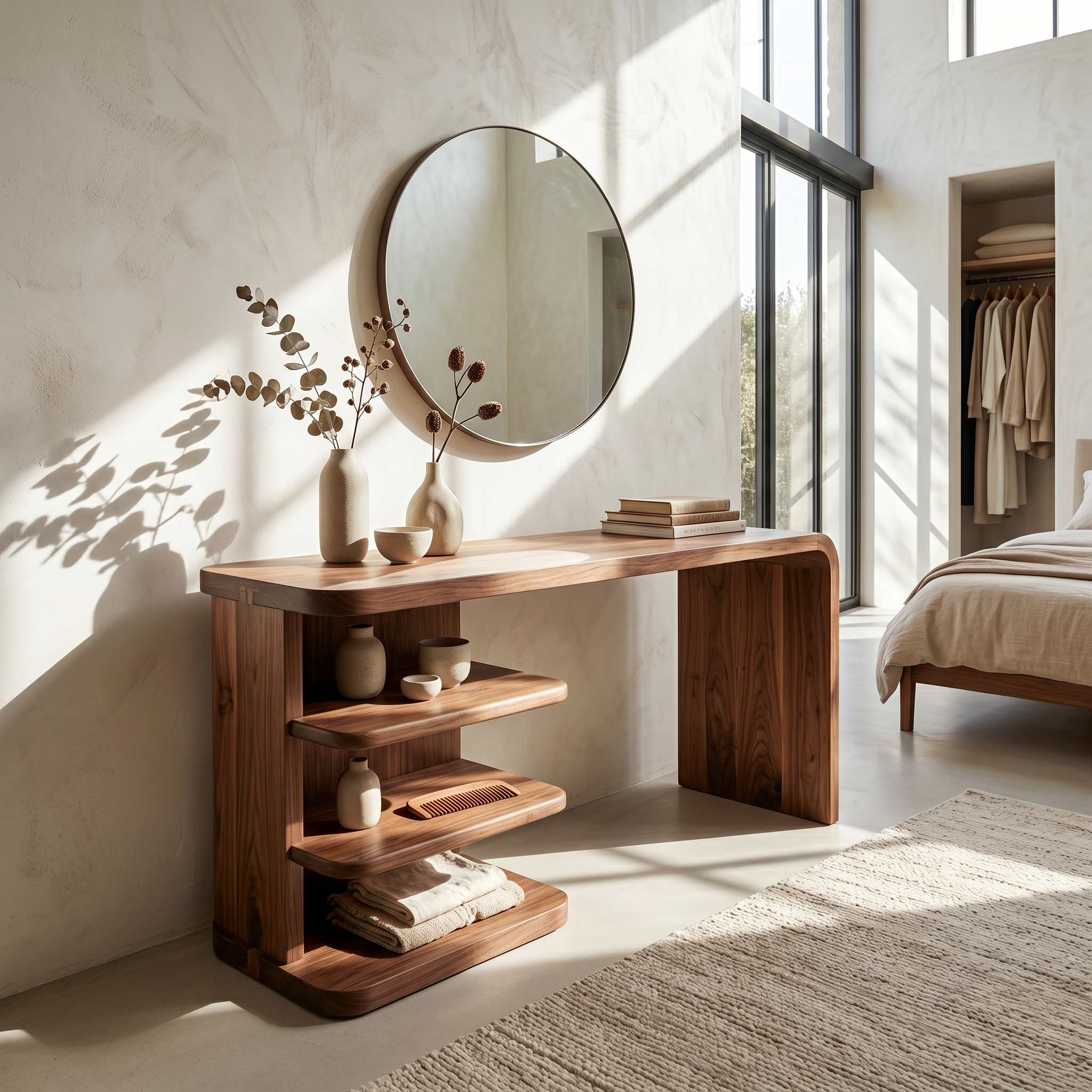 Modern Dressing Table With Integrated Side Storage For Bedroom