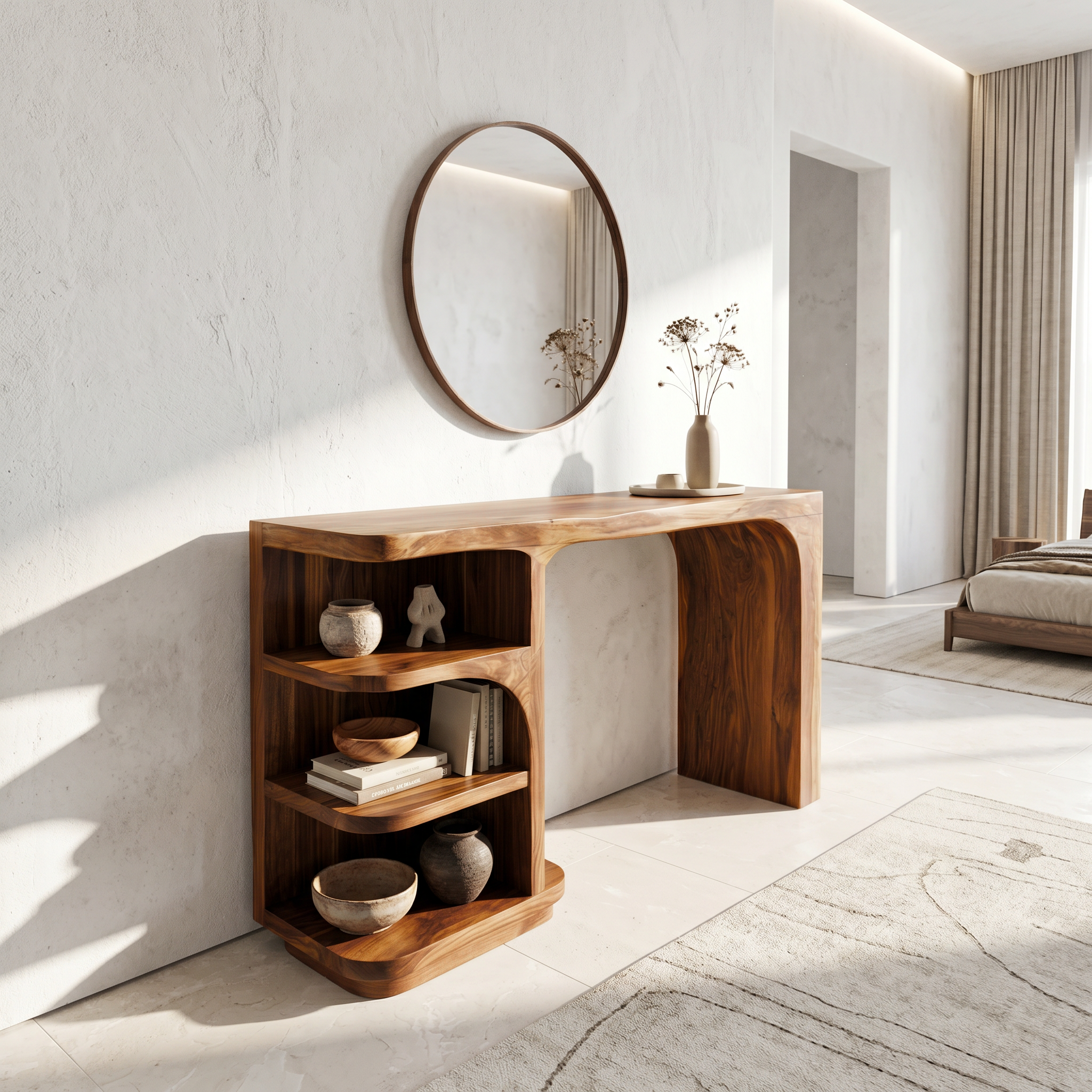 Contemporary Dressing Table With Waterfall Wood Structure For Bedroom