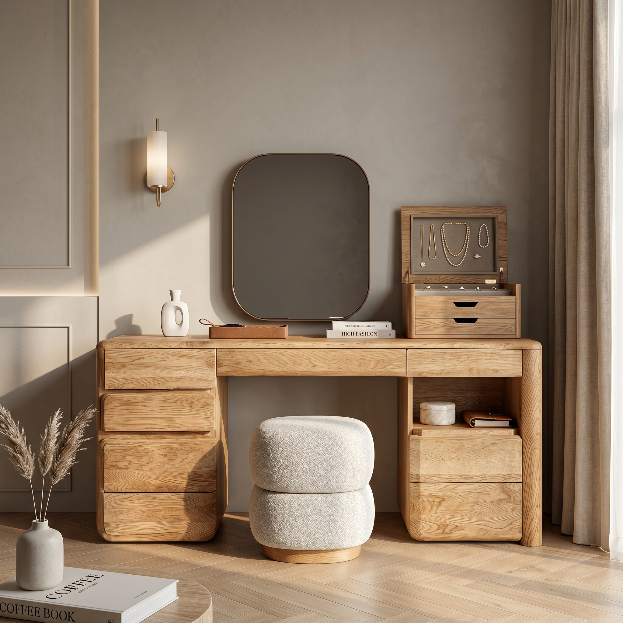 Scandinavian Dressing Table With Storage Cabinet For Bedroom And Dressing Room
