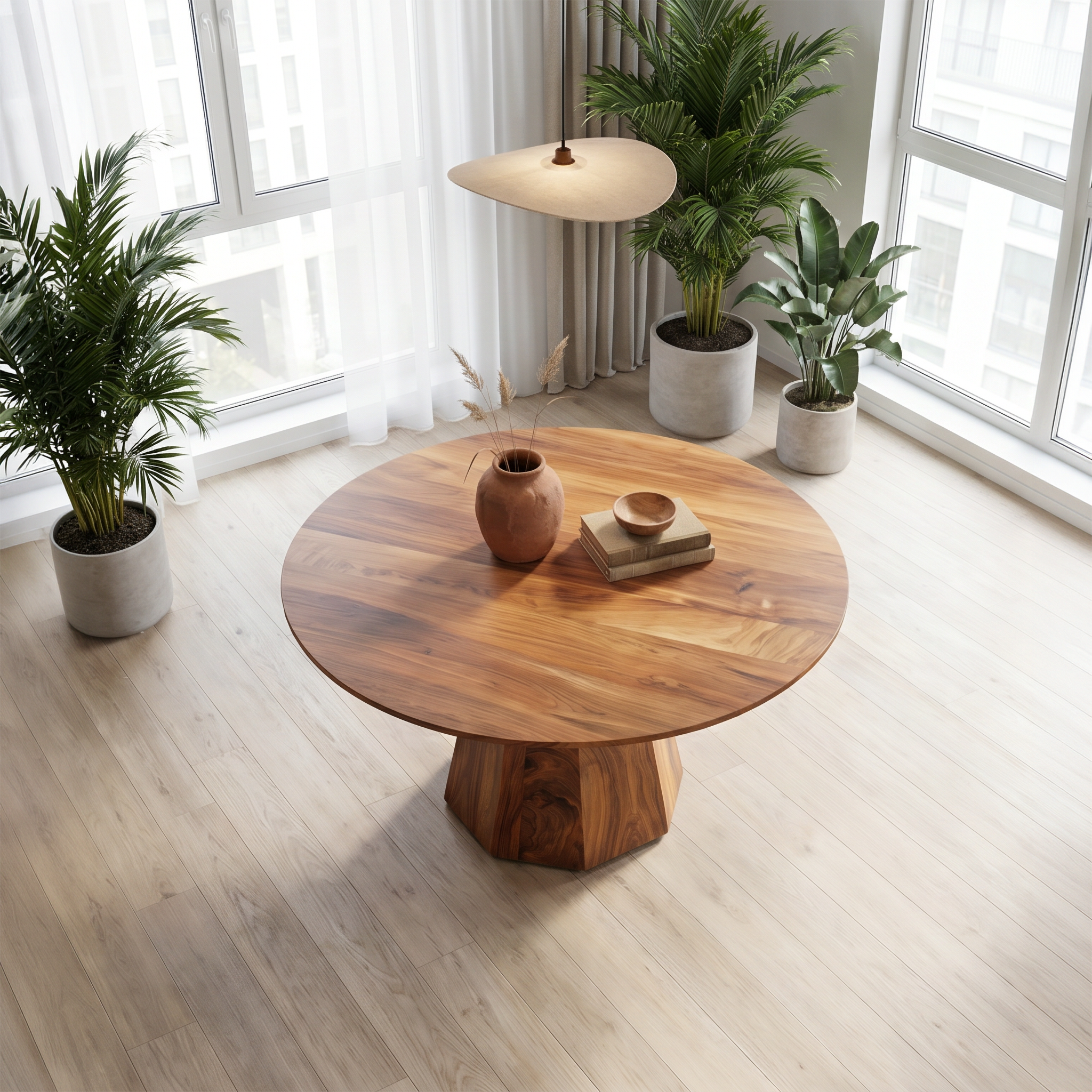 Organic Dining Table With Solid Wood Top And Sculptural Pedestal Base For Dining Room