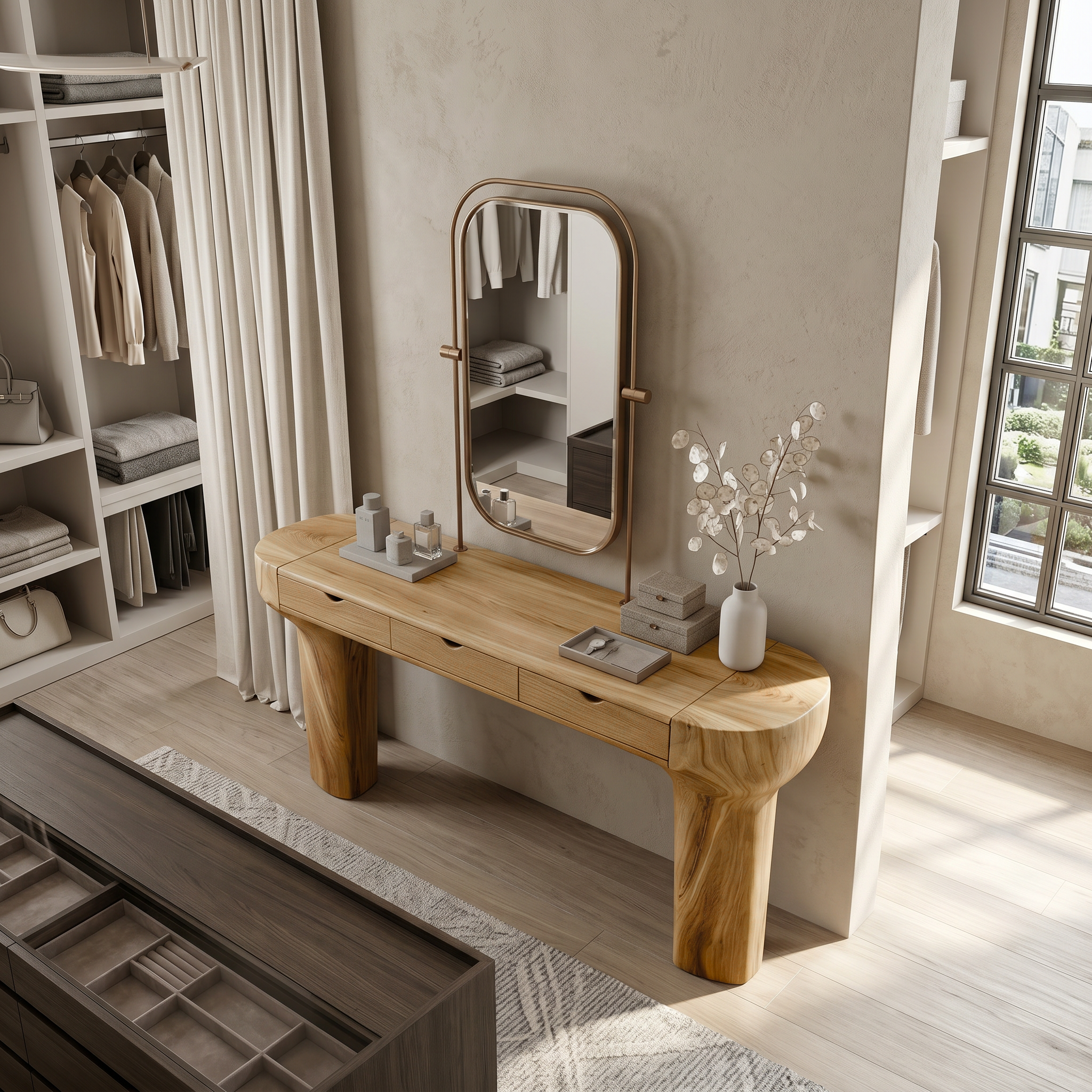 Rustic Dressing Table With Solid Wood Design For Bedroom