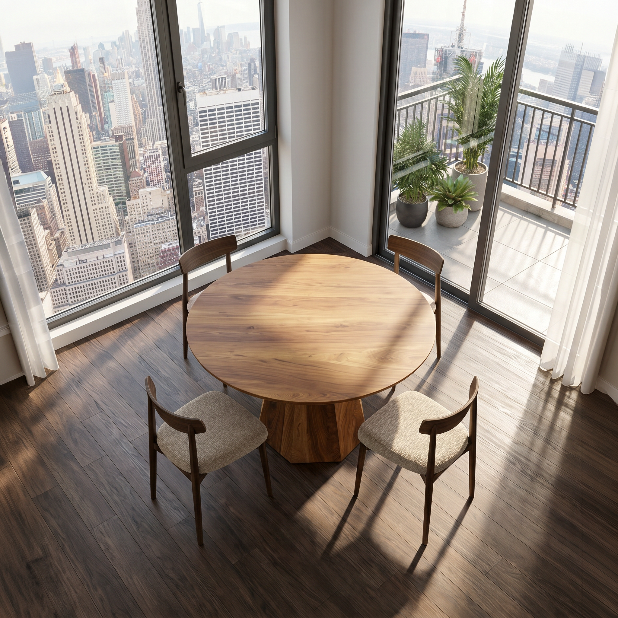 Mid Century Dining Table With Tapered Sculptural Pedestal For Dining Room