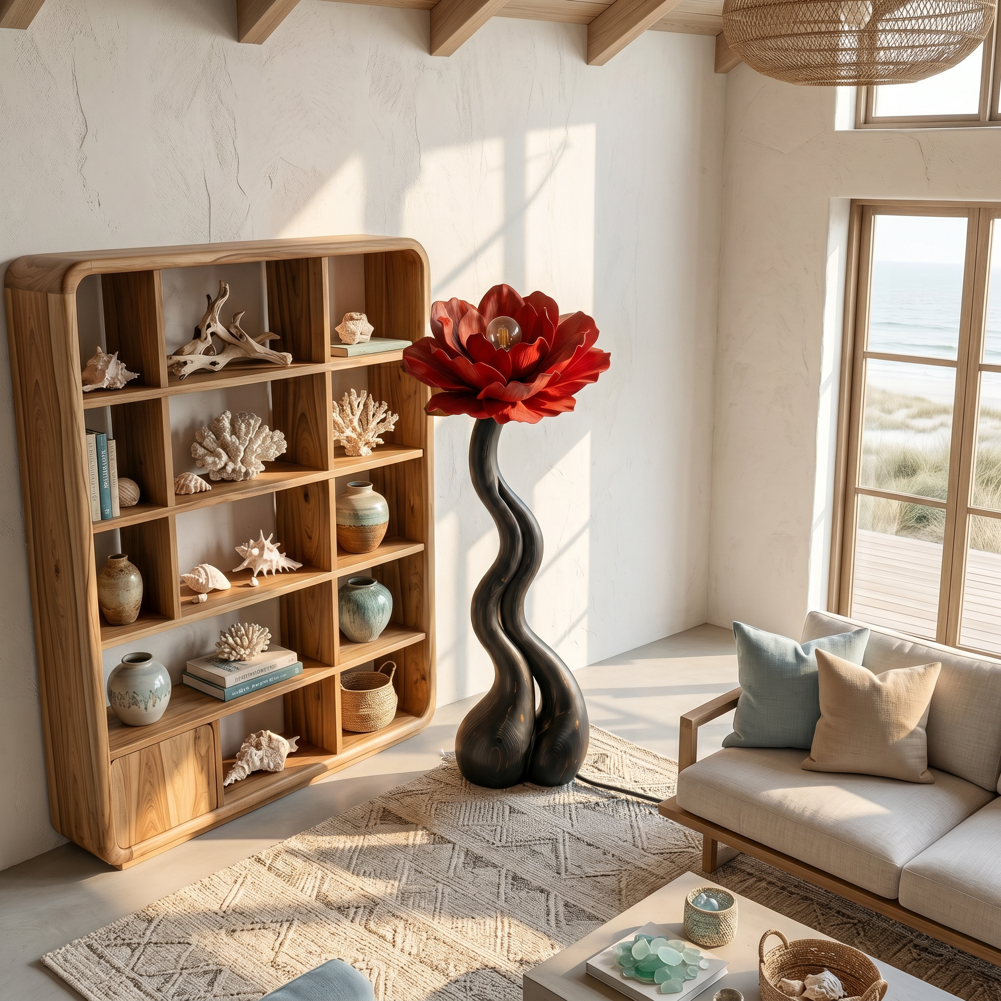Modern Floor Lamp With Handcrafted Flower Form For Living Room