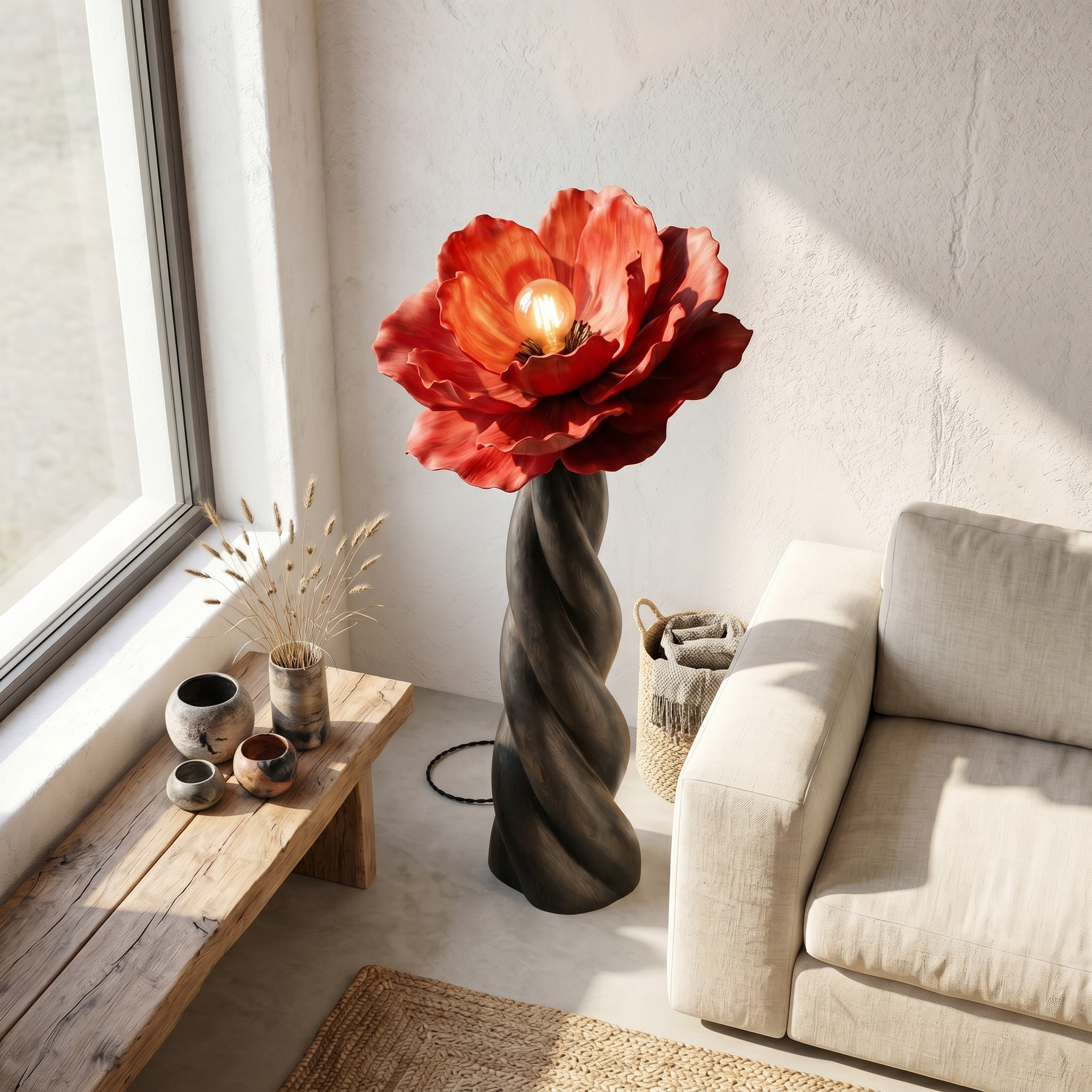 Nature Inspired Floor Lamp With Blooming Flower Silhouette For Living Room