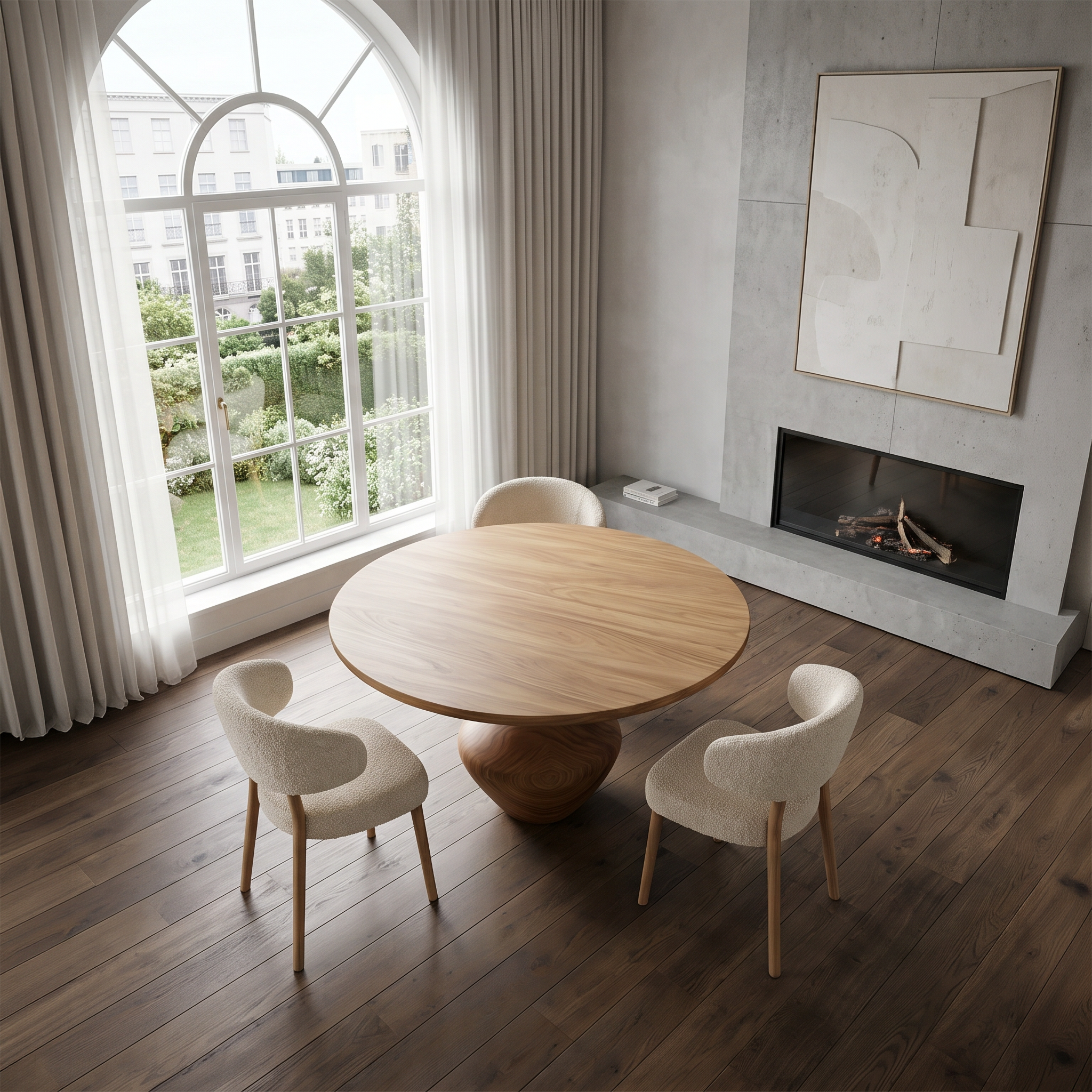 Rustic Dining Table With Sculptural Solid Wood Pedestal Base Farmhouse Round Dining Table With Sculptural Wooden Base For Kitchen