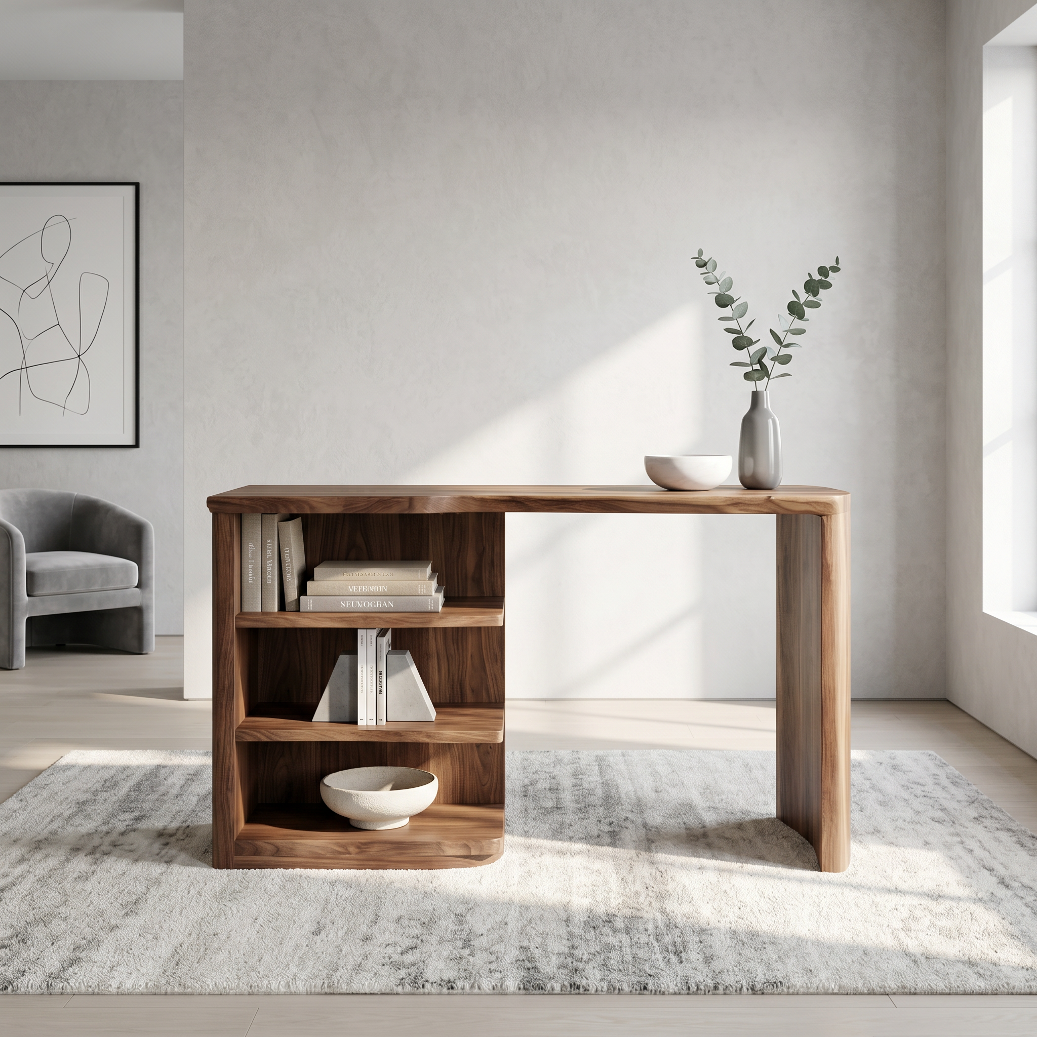 Scandinavian Desk With Built In Storage Shelves For Home Office And Workspace