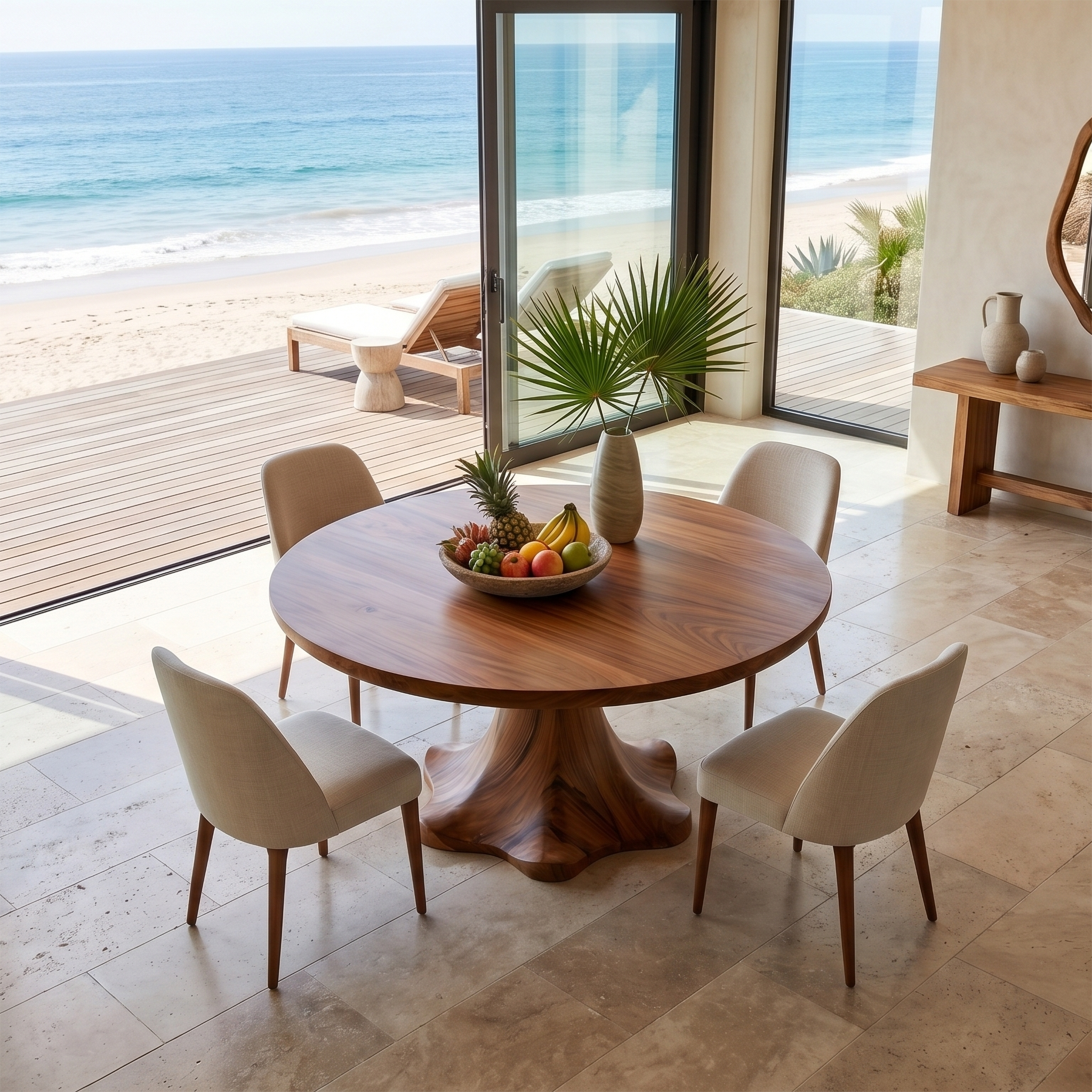 Farmhouse Dining Table With Sculptural Wooden Base Farmhouse Round Dining Table With Sculptural Wooden Base For Dining Room