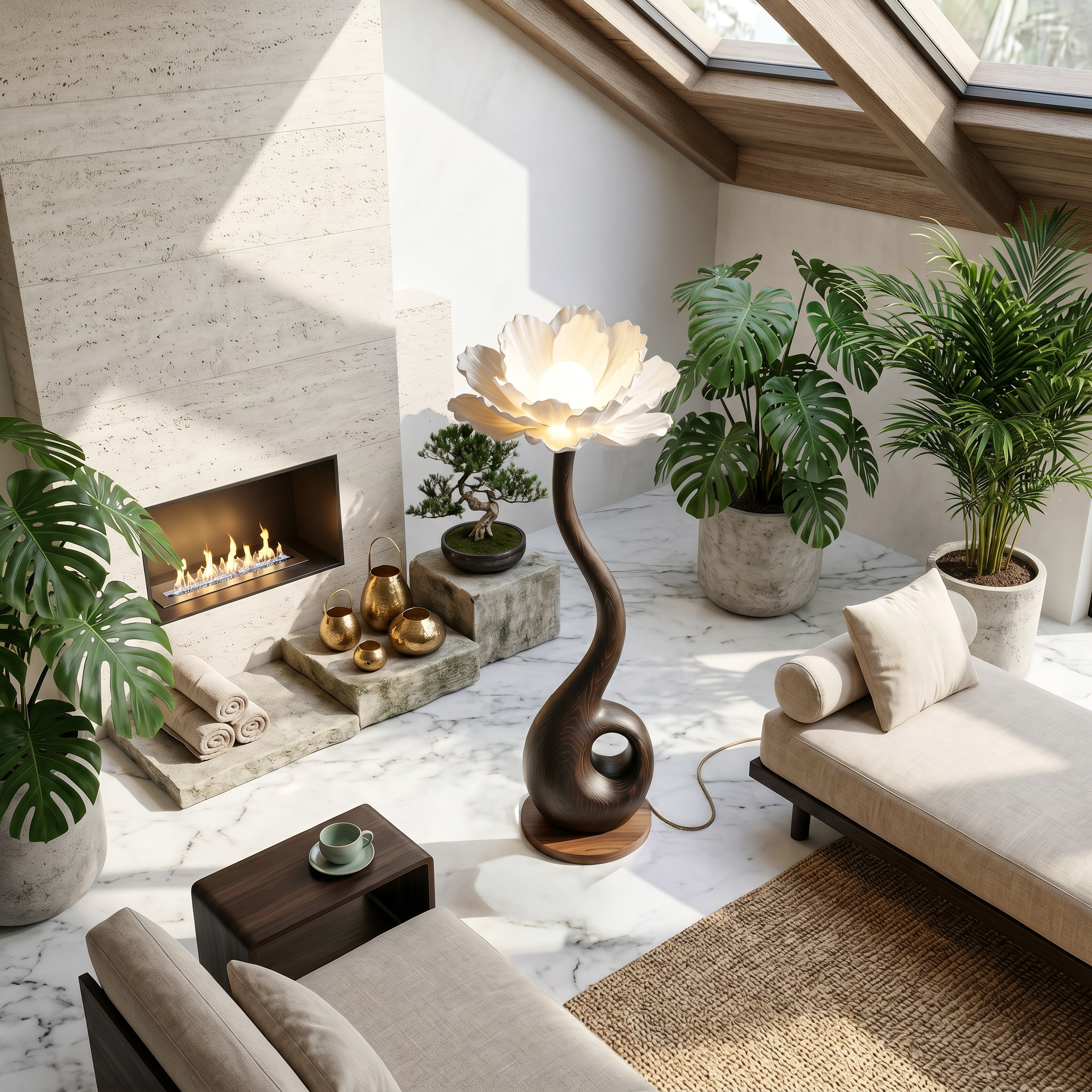 Artistic Floor Lamp With Nature Inspired Flower Design For Living Room