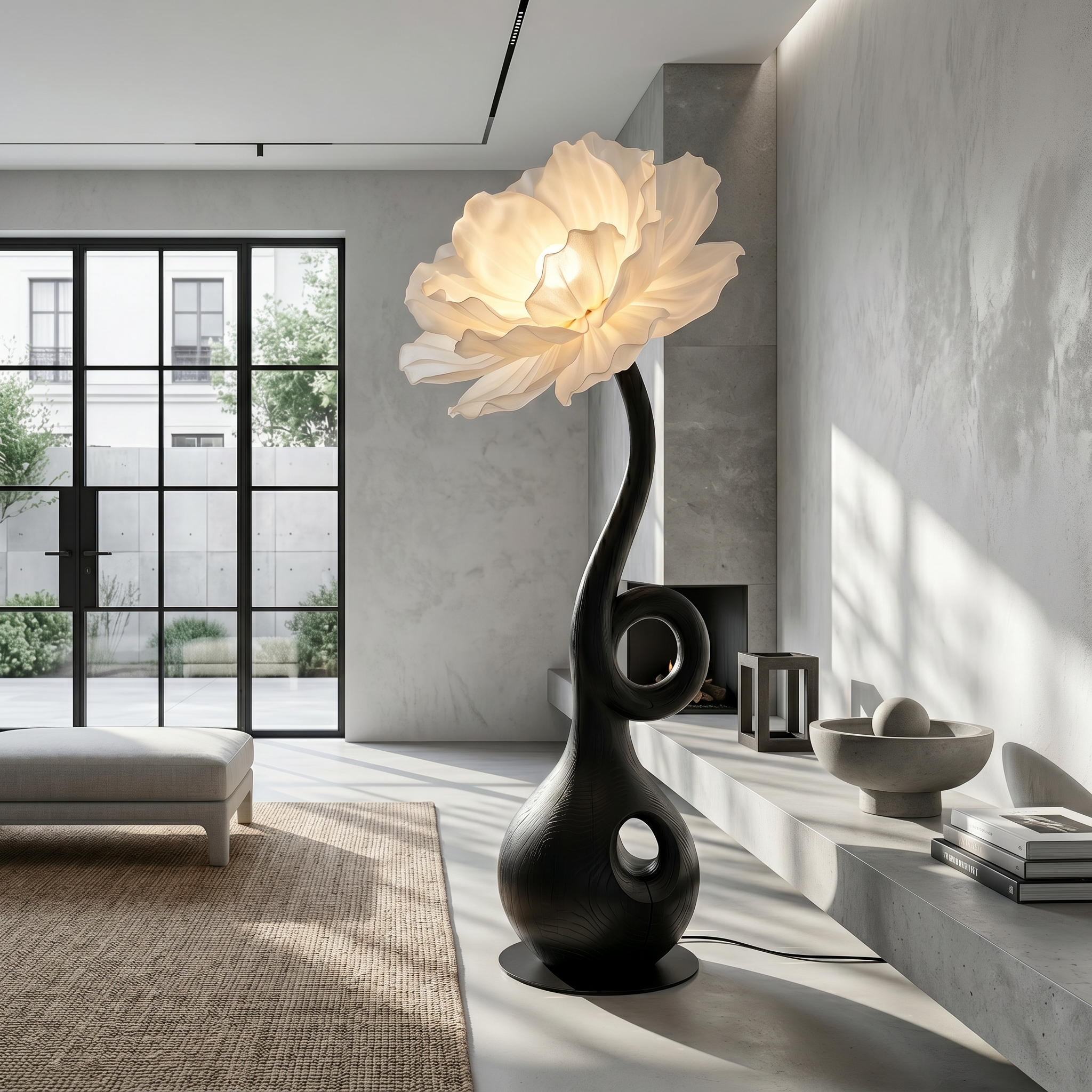 Sculptural Floor Lamp With Floral Accent Design For Bedroom And Reading Room