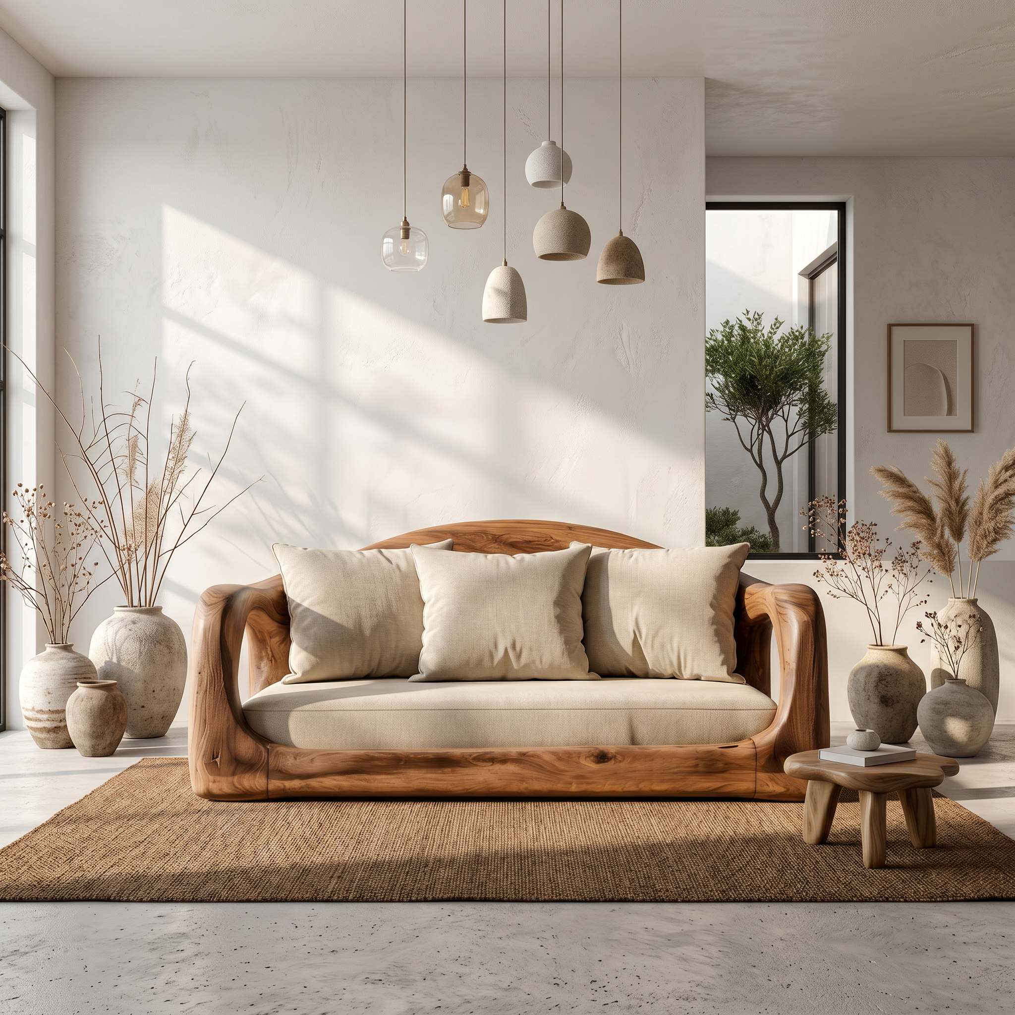 Rustic Sofa Frame With Organic Loop Wood Design For Living Room
