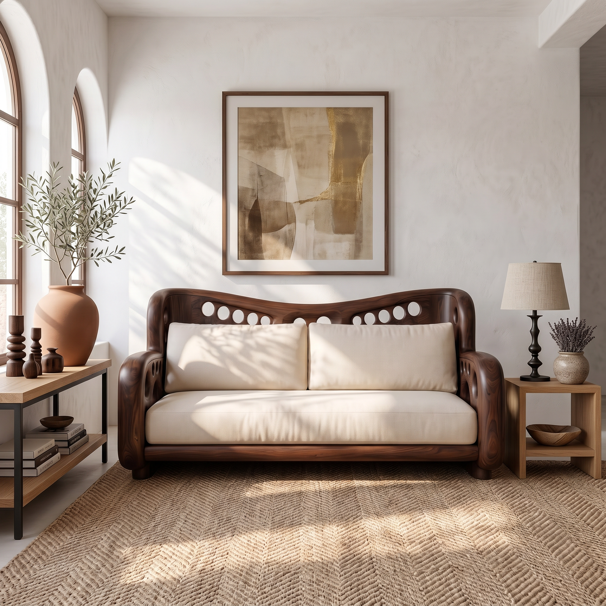 Organic Lounge Sofa With Sculptural Solid Wood Construction