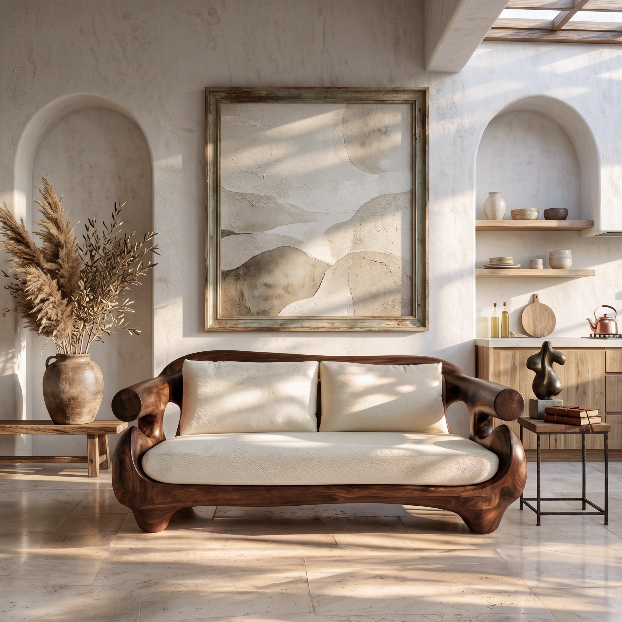 Minimalist Sofa Frame With Solid Wood Artistic Arms For Living Room