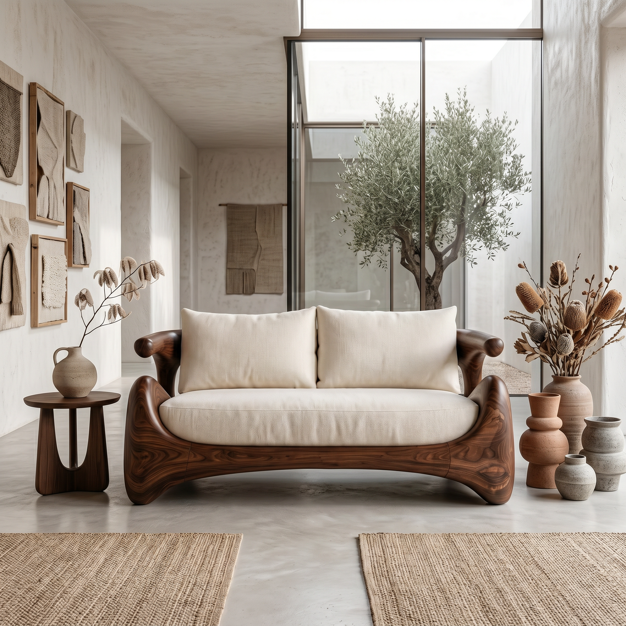 Natural Sofa Frame With Bold Sculptural Armrests For Living Room