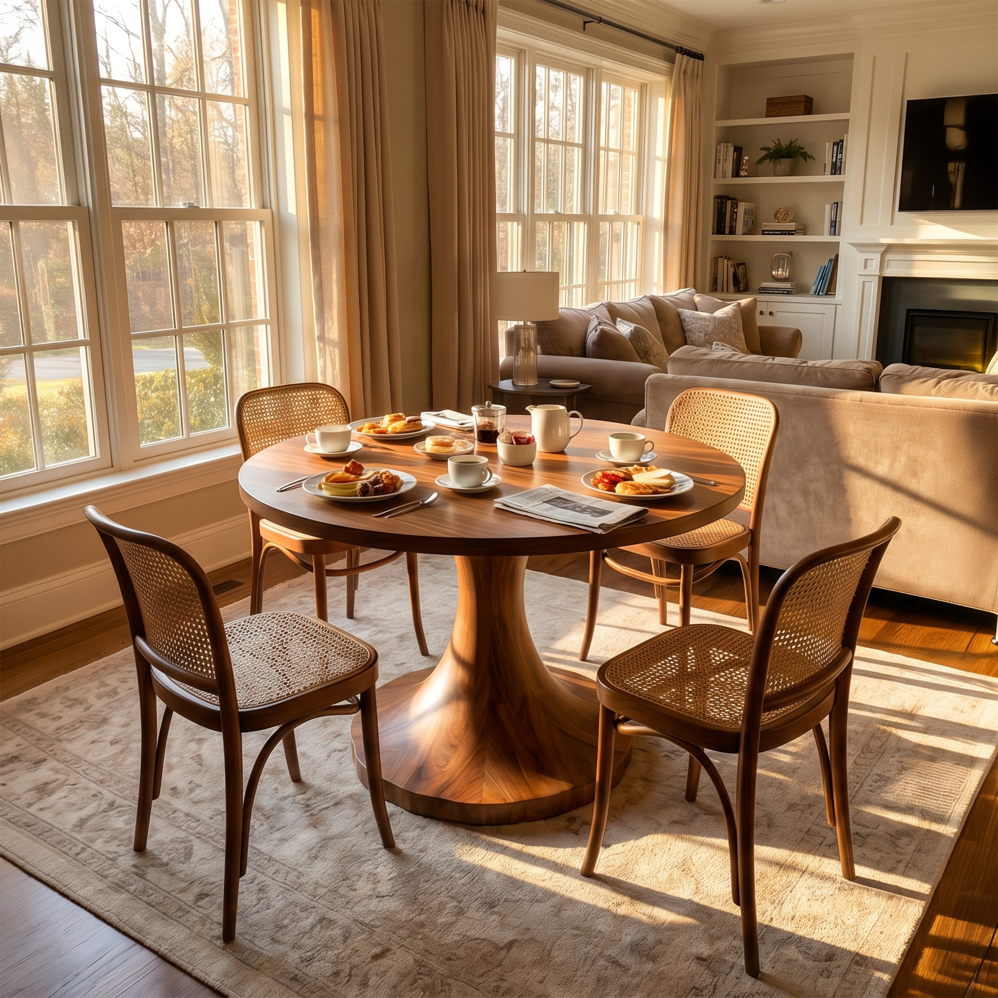 Organic Round Dining Table With Handcrafted Pedestal For Dining Room