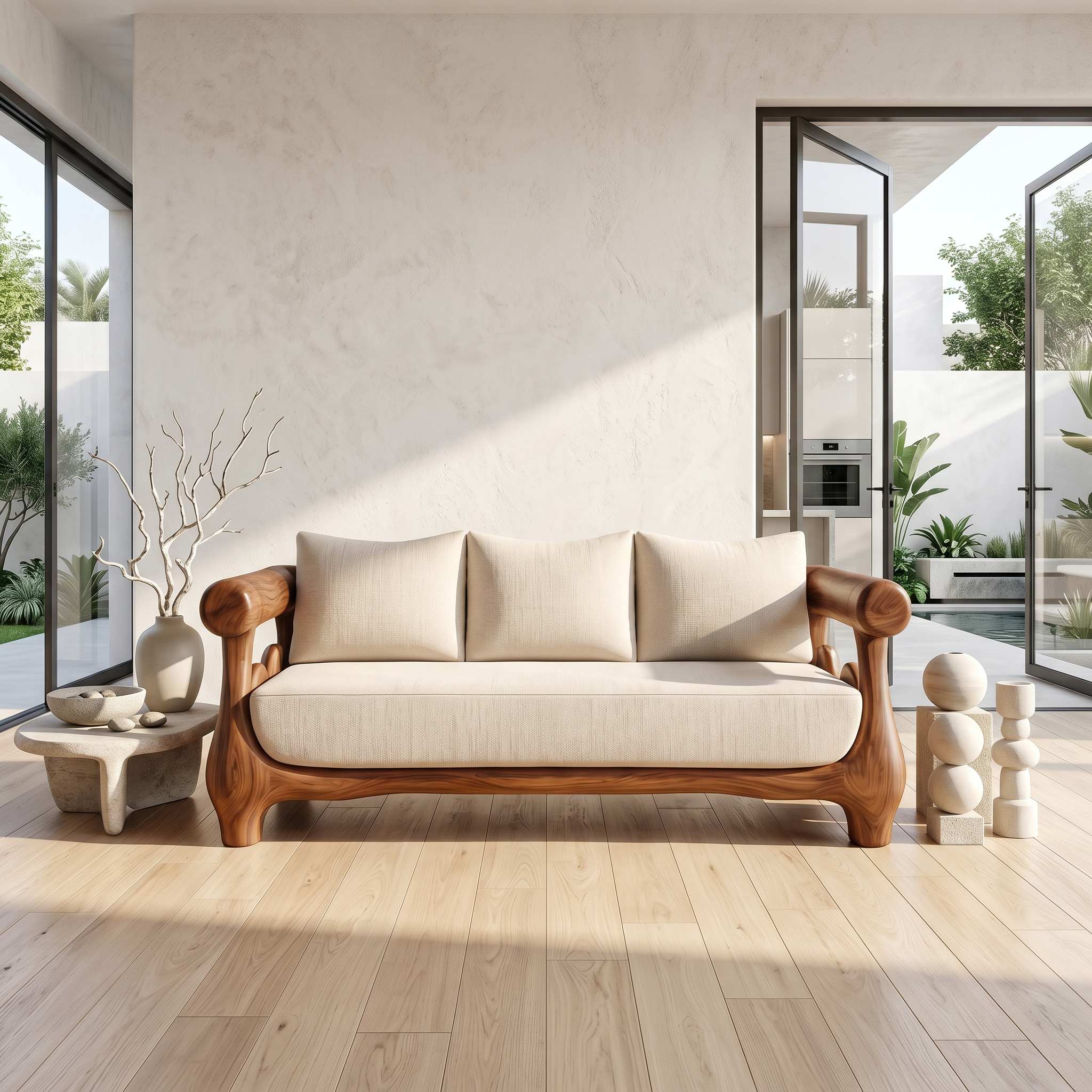 Statement Sofa Frame With Sculptural Tree Inspired Structure For Living Room