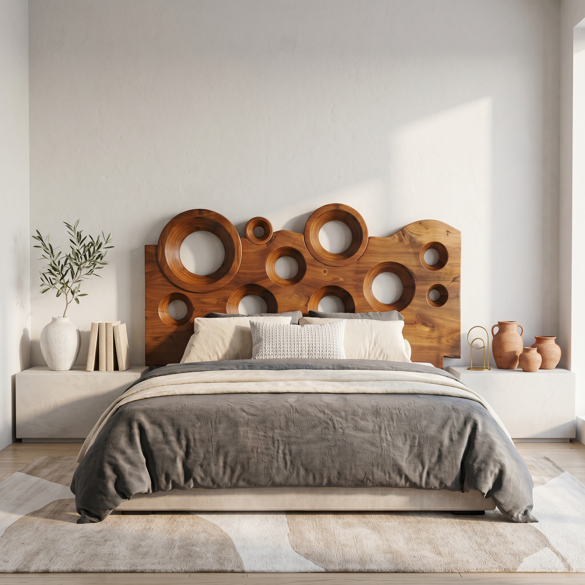 Modern Circular Cutout Headboard Solid Wood Bed Headboard For Bedroom