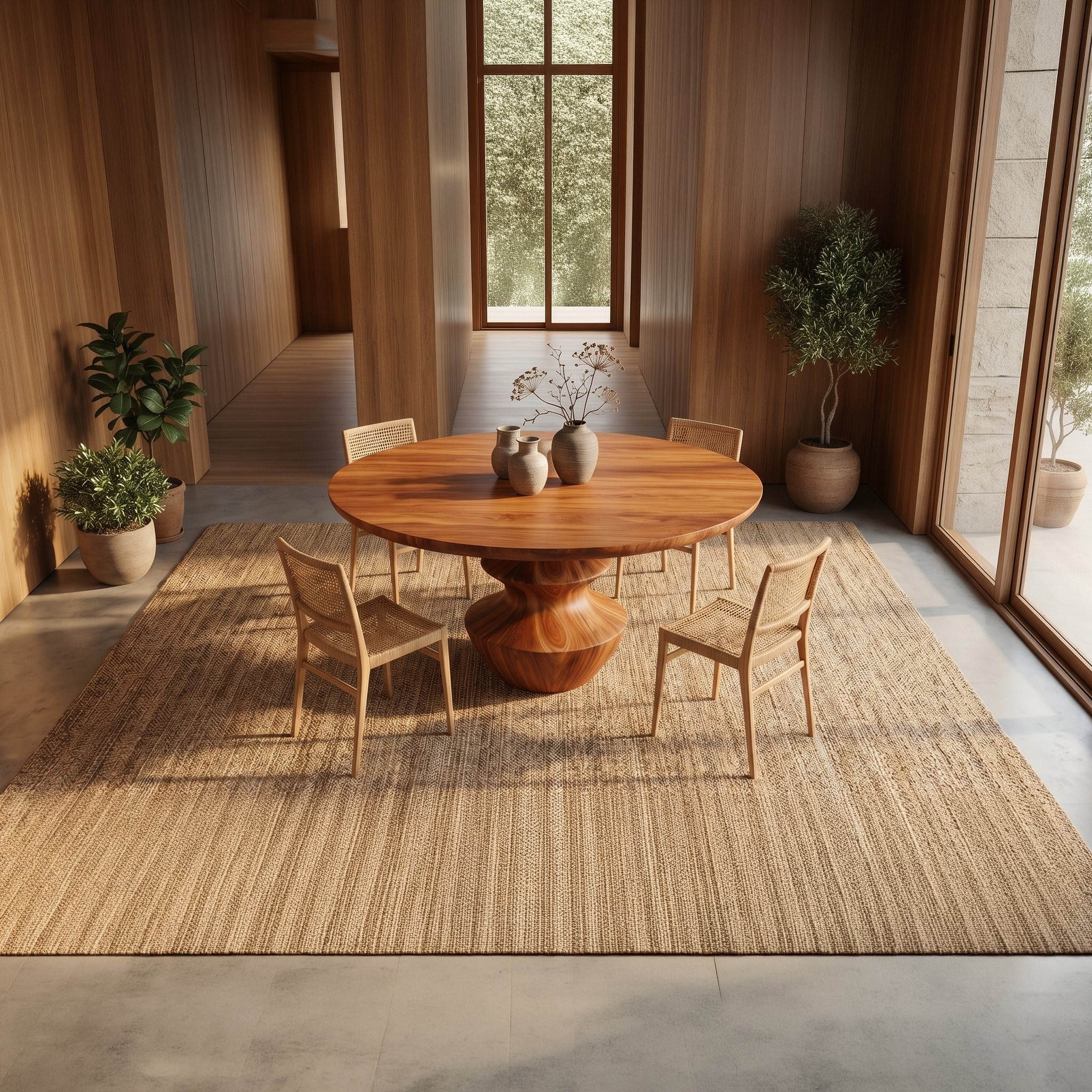 Modern Foyer Table With Sculptural Solid Wood Pedestal Base For Entryway